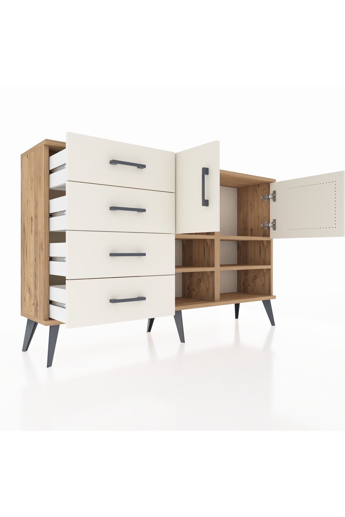 Arges Konsol 4 Raflı 4 Çekmeceli 2 Kapaklı 132x30x83 - S144M031V22A
