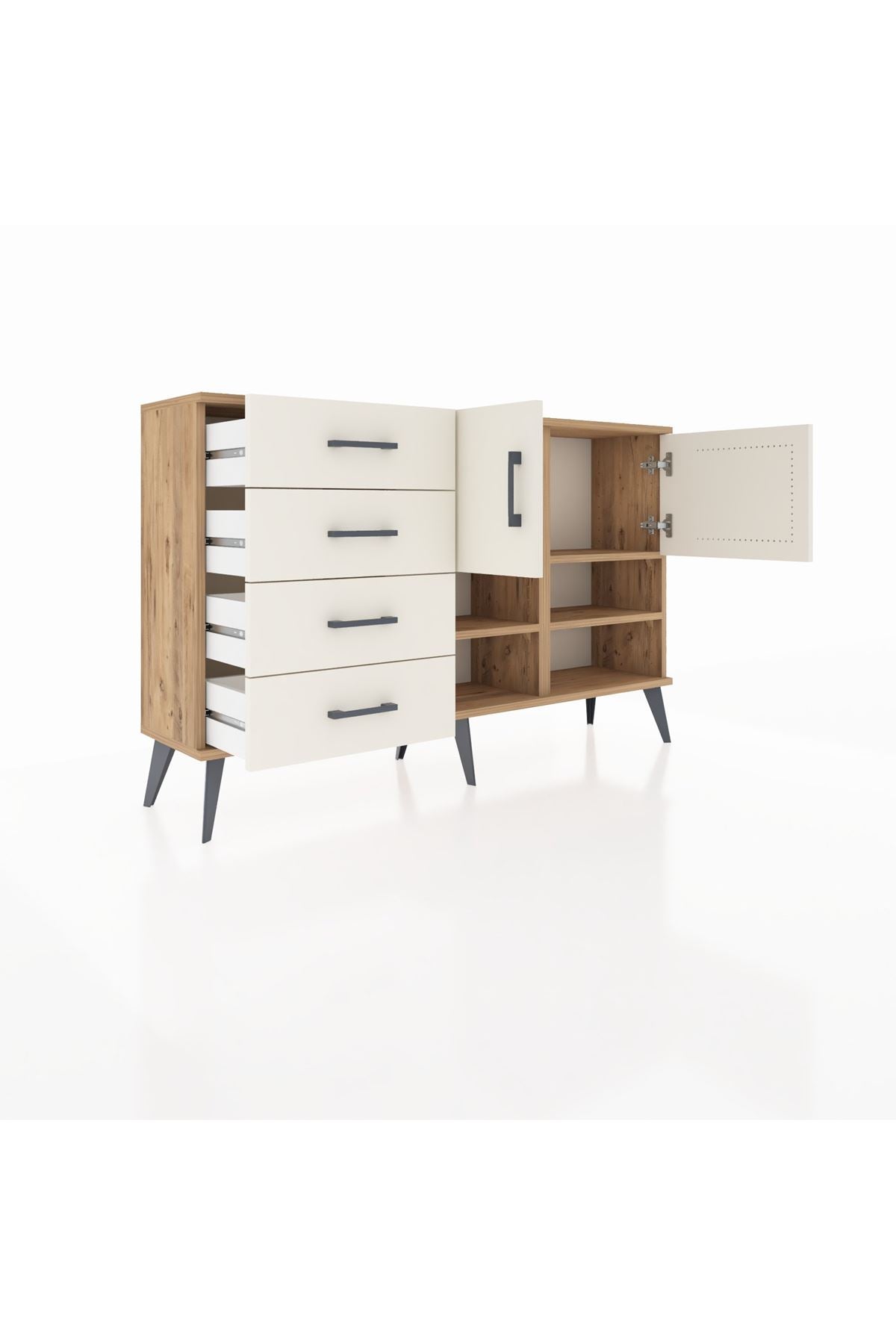 Arges Konsol 4 Raflı 4 Çekmeceli 2 Kapaklı 132x30x83 - S144M031V22A