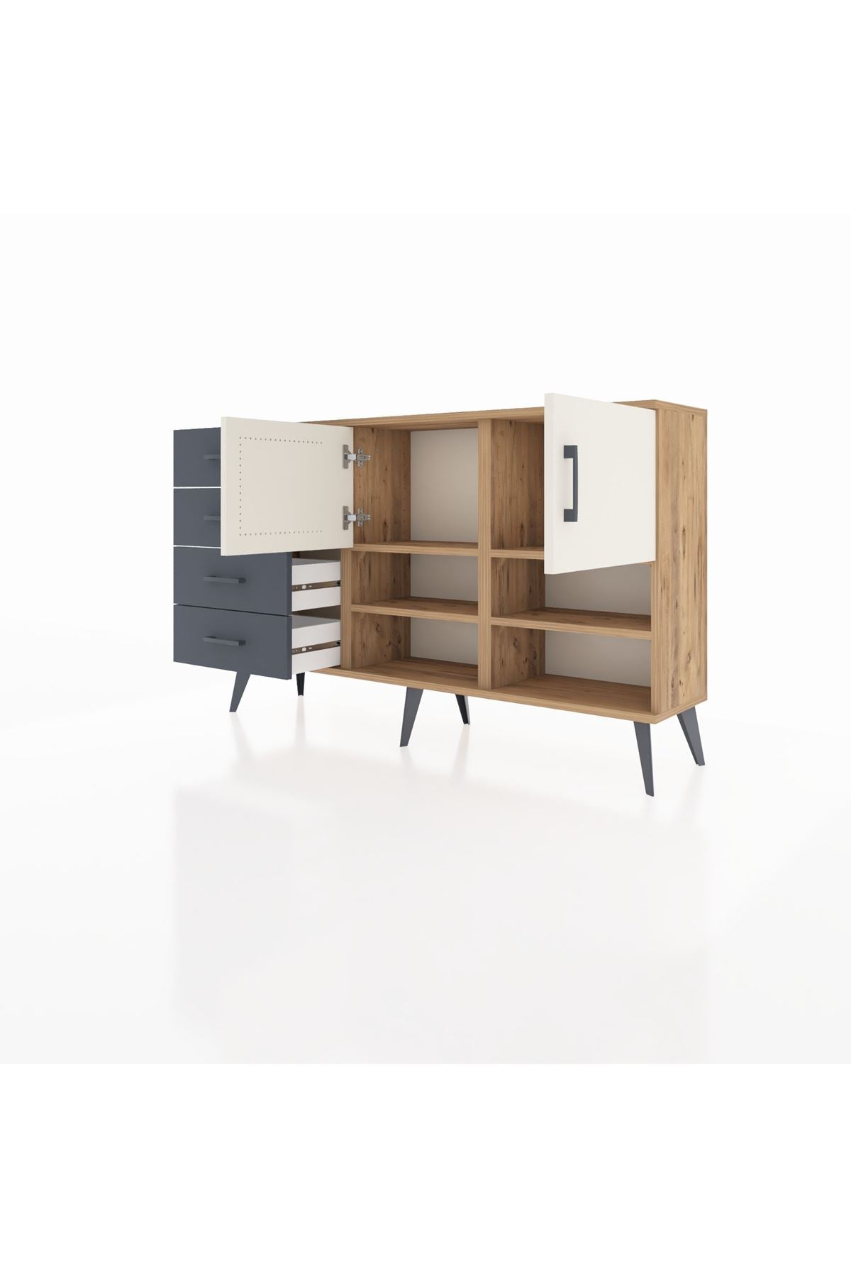 Arges Konsol 4 Raflı 4 Çekmeceli 2 Kapaklı 132x30x83 - S144M031V23A