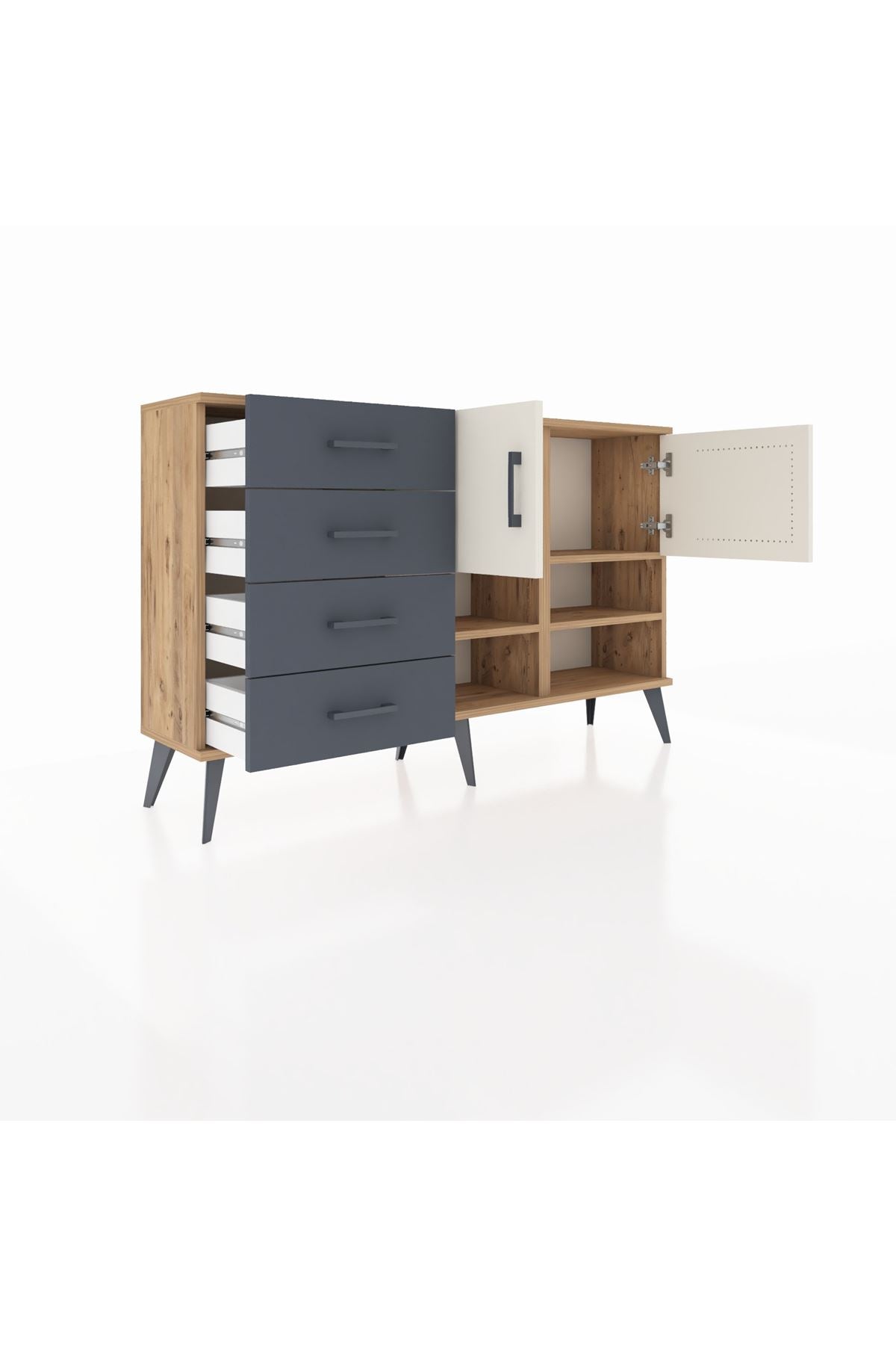 Arges Konsol 4 Raflı 4 Çekmeceli 2 Kapaklı 132x30x83 - S144M031V23A