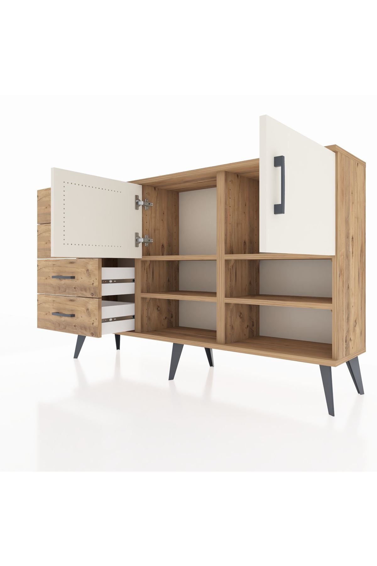 Arges Konsol 4 Raflı 4 Çekmeceli 2 Kapaklı 132x30x83 - S144M031V24A