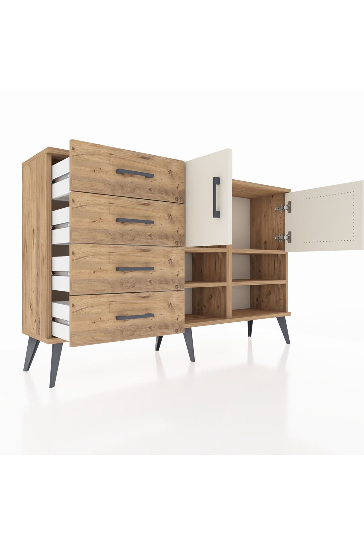 Arges Konsol 4 Raflı 4 Çekmeceli 2 Kapaklı 132x30x83 - S144M031V24A
