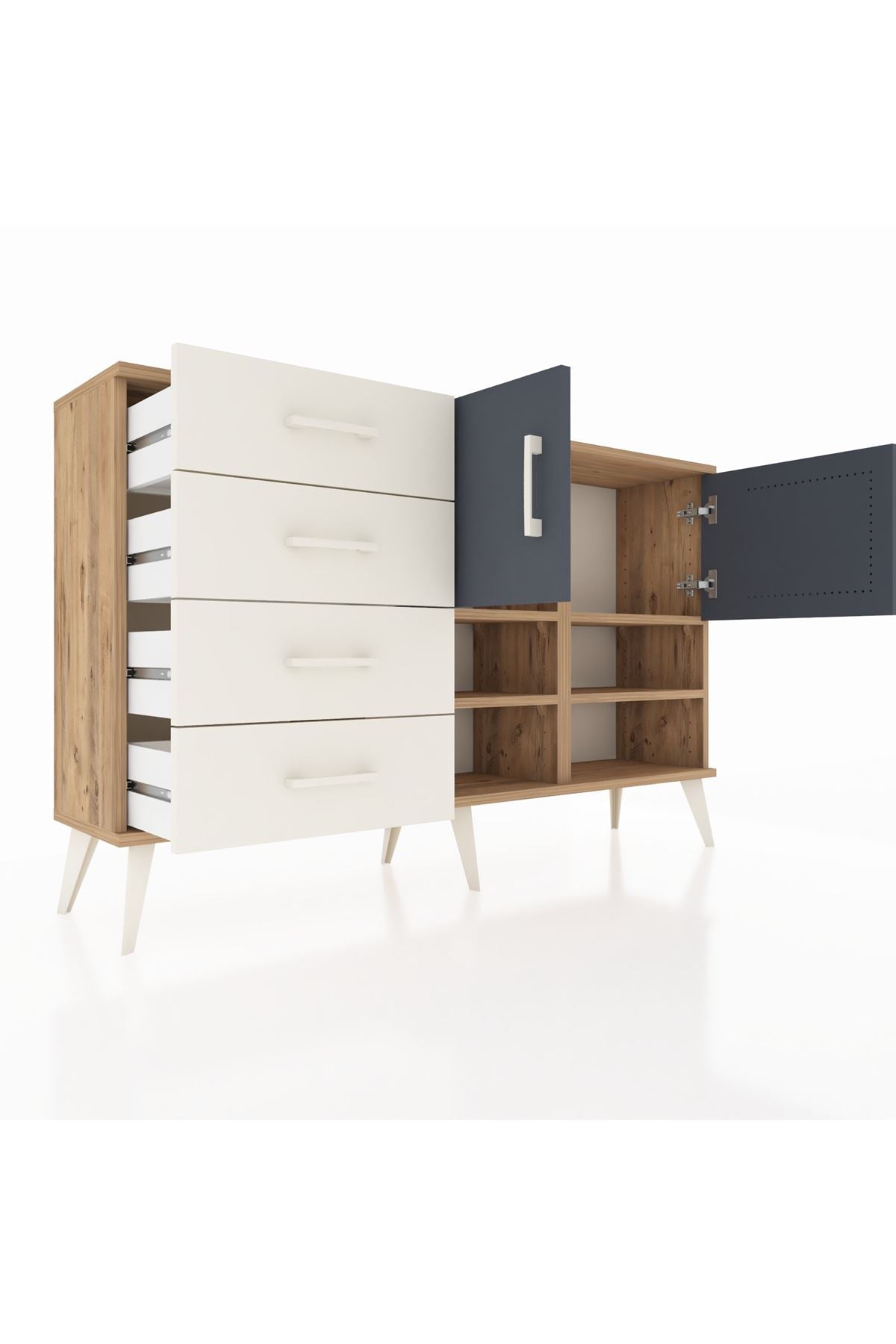 Arges Konsol 4 Raflı 4 Çekmeceli 2 Kapaklı 132x30x83 - S144M031V25A