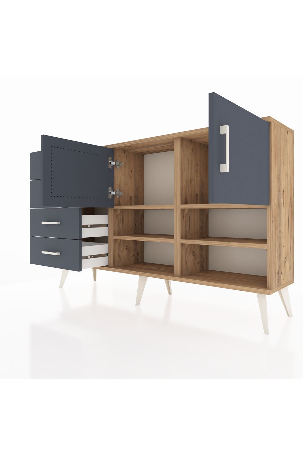 Arges Konsol 4 Raflı 4 Çekmeceli 2 Kapaklı 132x30x83 - S144M031V26A