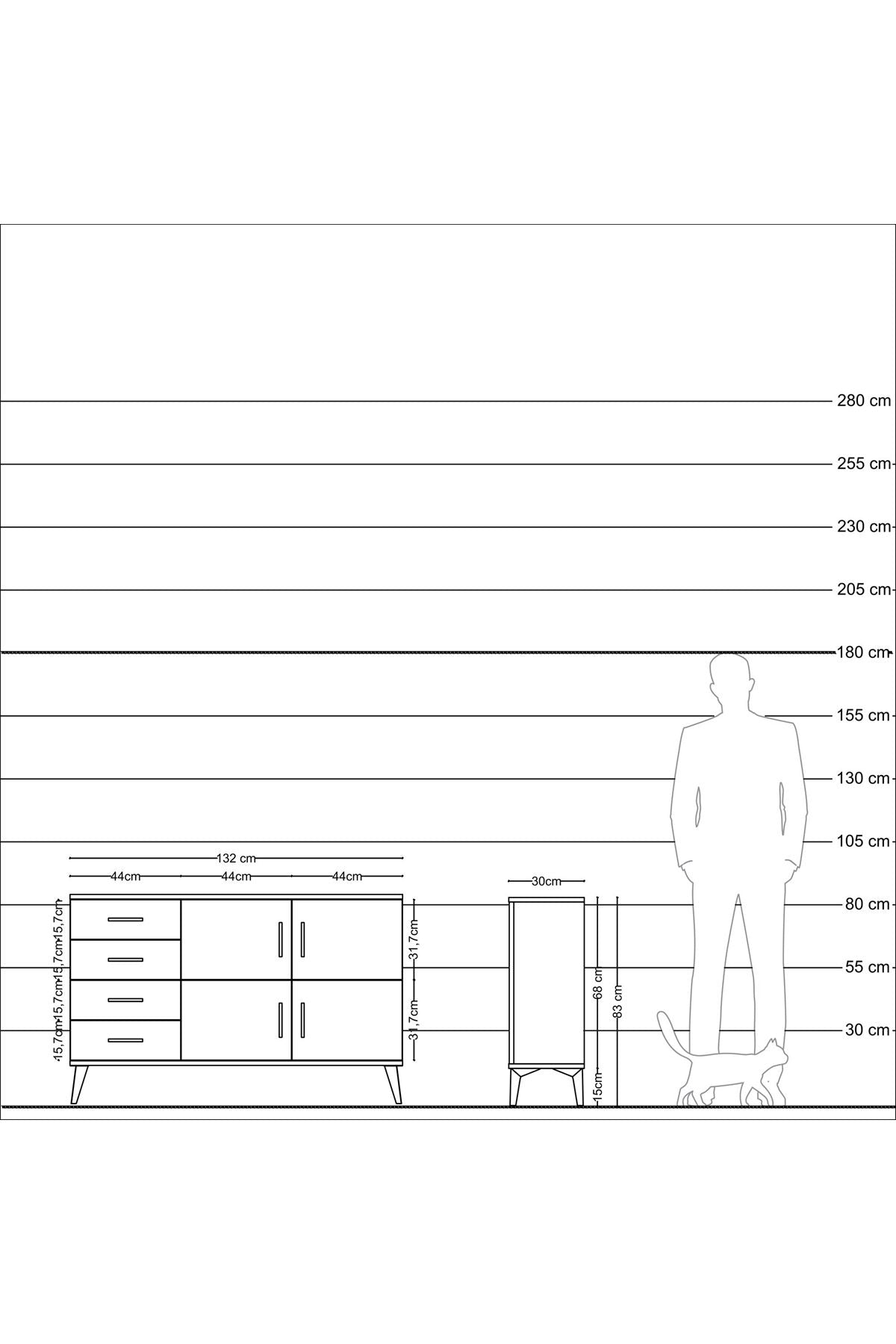 Arges Konsol 2 Raflı 4 Çekmeceli 4 Kapaklı 132x30x83 - S144M032V07A