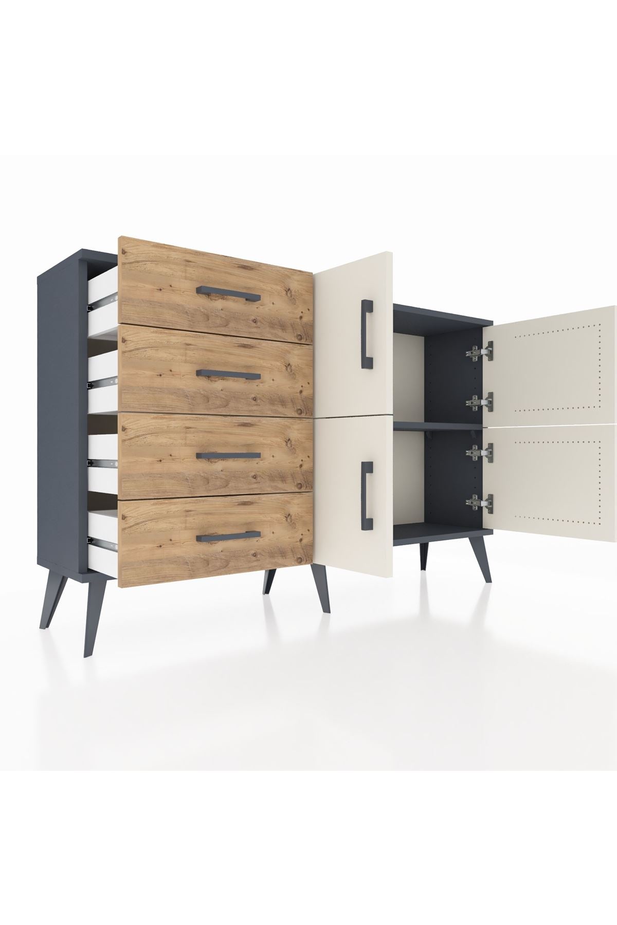 Arges Konsol 2 Raflı 4 Çekmeceli 4 Kapaklı 132x30x83 - S144M032V15A