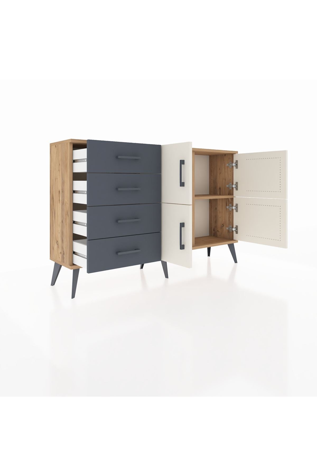 Arges Konsol 2 Raflı 4 Çekmeceli 4 Kapaklı 132x30x83 - S144M032V23A