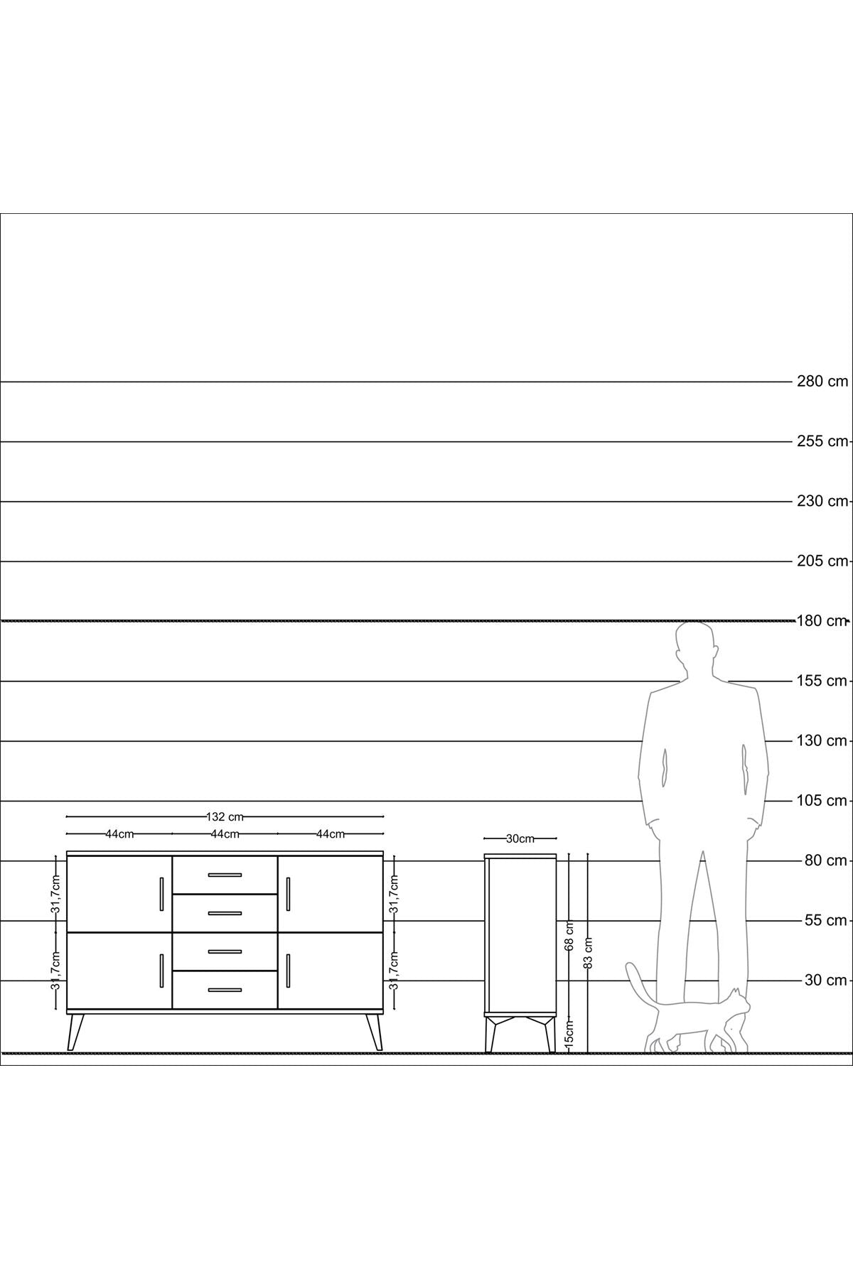 Arges Konsol 2 Raflı 4 Çekmeceli 4 Kapaklı 132x30x83 - S144M033V02A