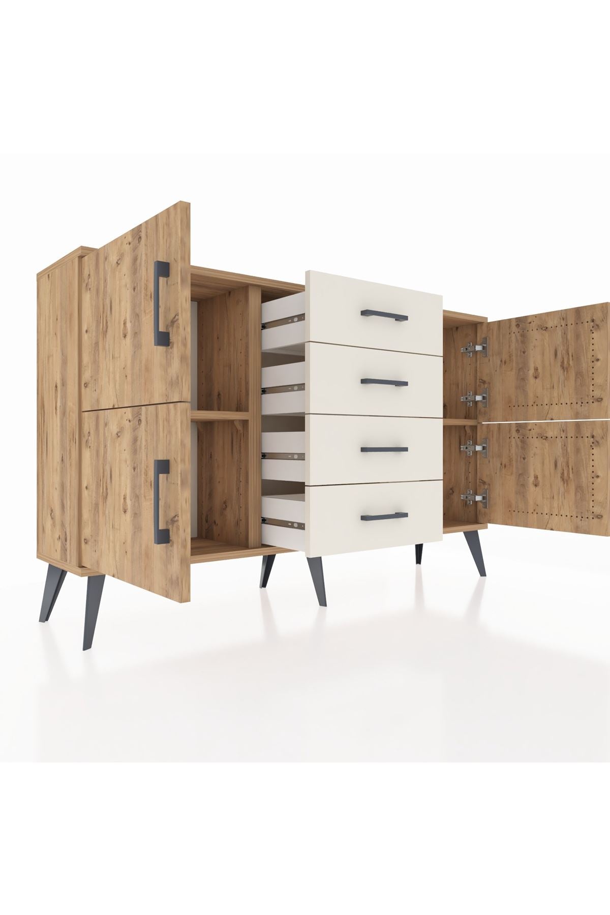 Arges Konsol 2 Raflı 4 Çekmeceli 4 Kapaklı 132x30x83 - S144M033V19A