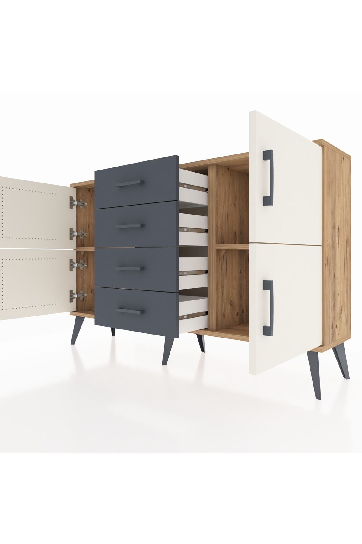 Arges Konsol 2 Raflı 4 Çekmeceli 4 Kapaklı 132x30x83 - S144M033V23A