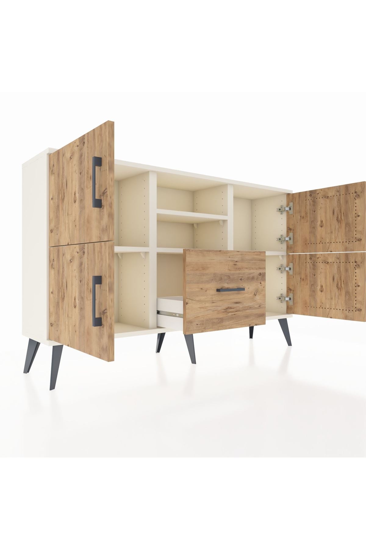 Arges Konsol 4 Raflı Tek Çekmeceli 4 Kapaklı 132x30x83 - S144M035V03A