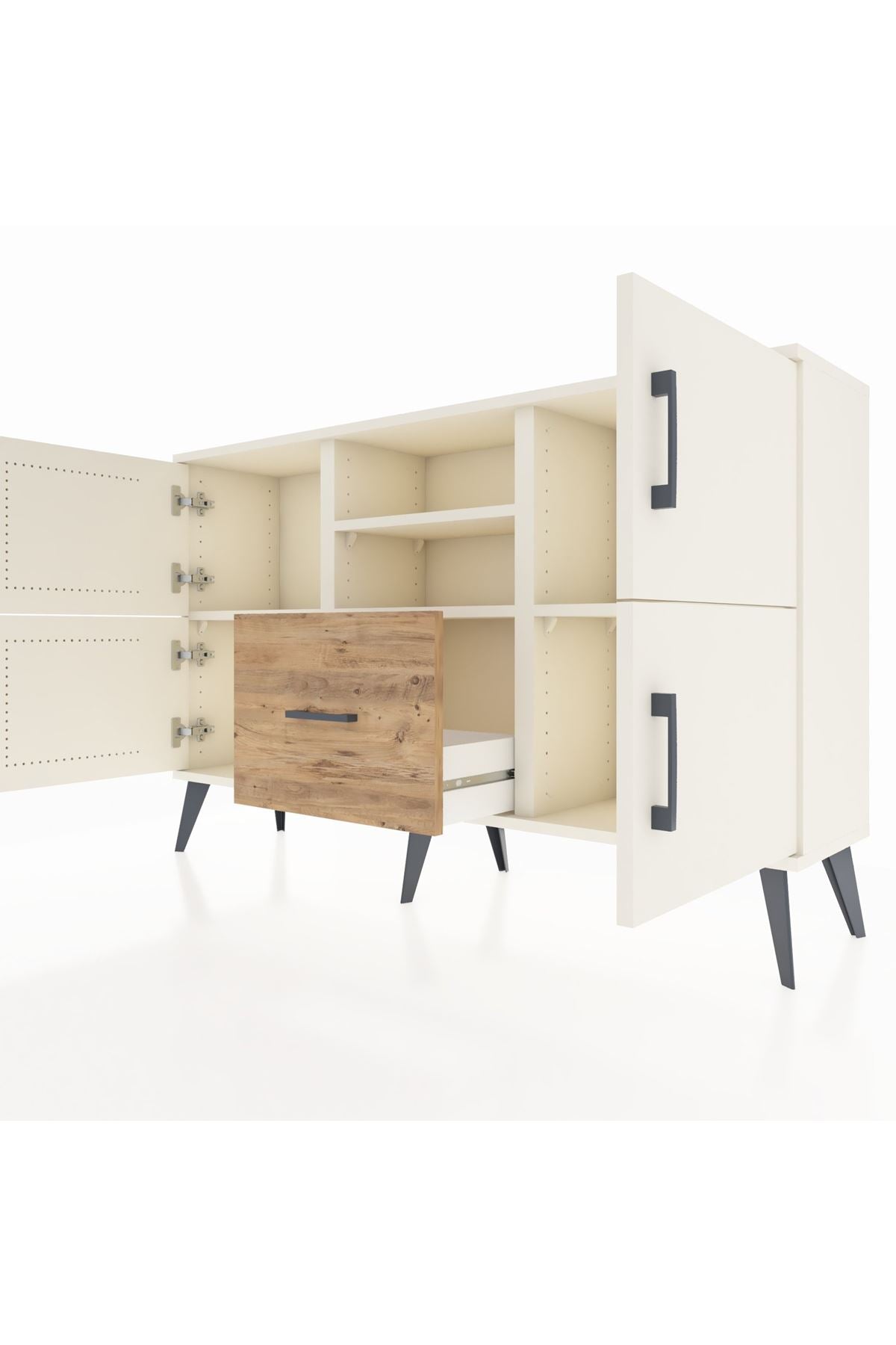 Arges Konsol 4 Raflı Tek Çekmeceli 4 Kapaklı 132x30x83 - S144M035V06A