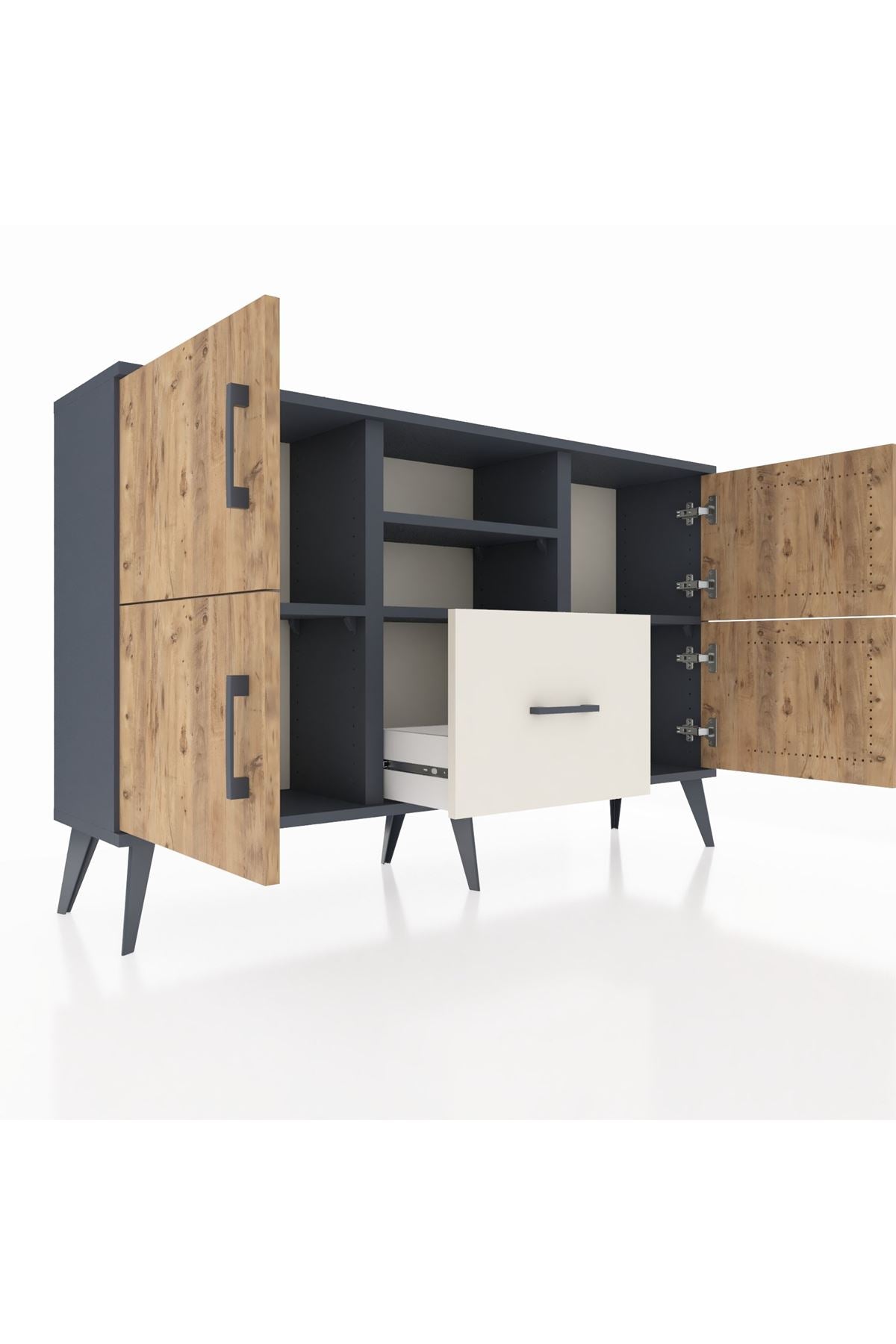 Arges Konsol 4 Raflı Tek Çekmeceli 4 Kapaklı 132x30x83 - S144M035V10A