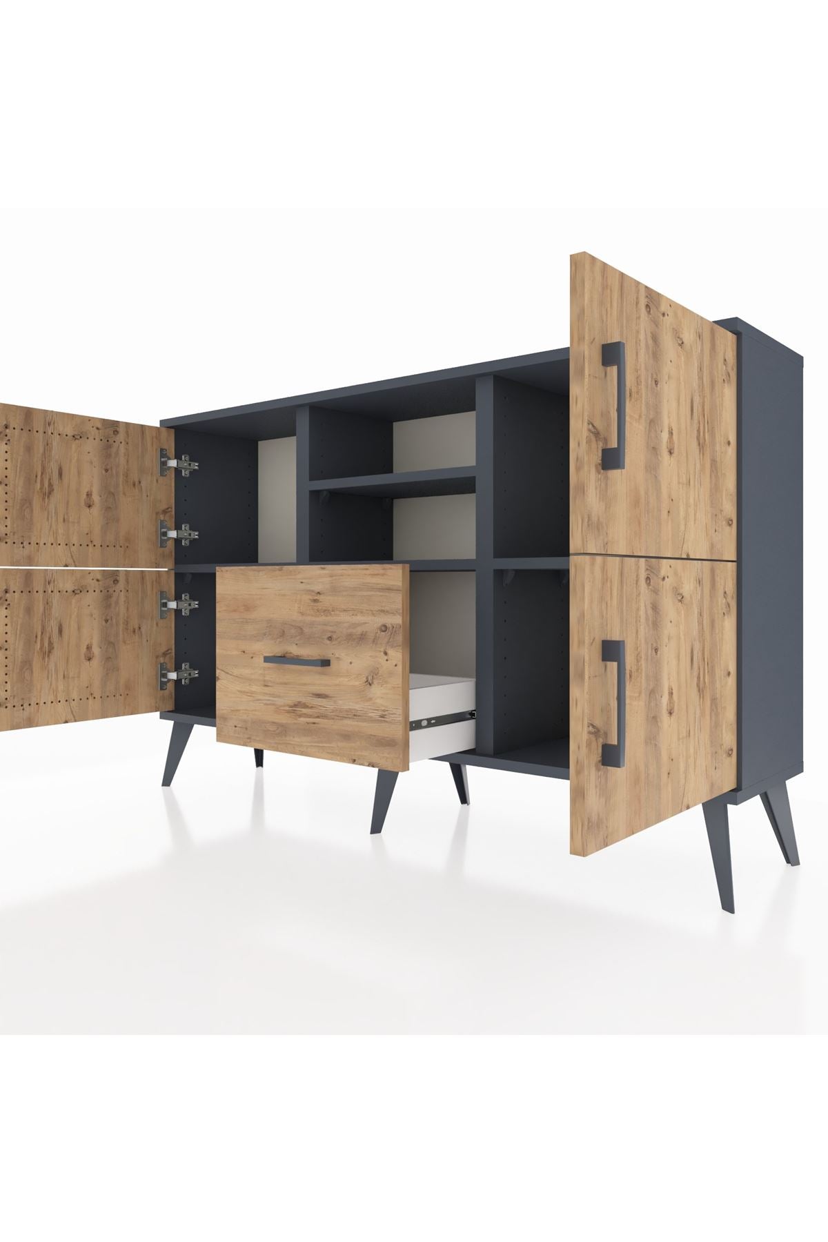 Arges Konsol 4 Raflı Tek Çekmeceli 4 Kapaklı 132x30x83 - S144M035V12A