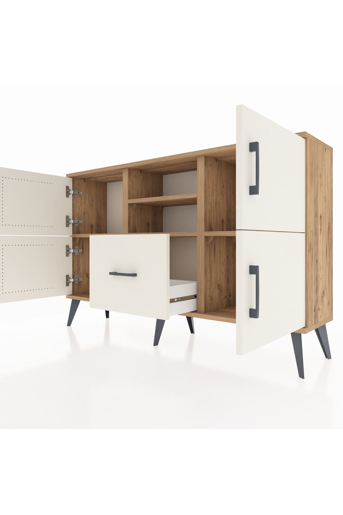 Arges Konsol 4 Raflı Tek Çekmeceli 4 Kapaklı 132x30x83 - S144M035V22A