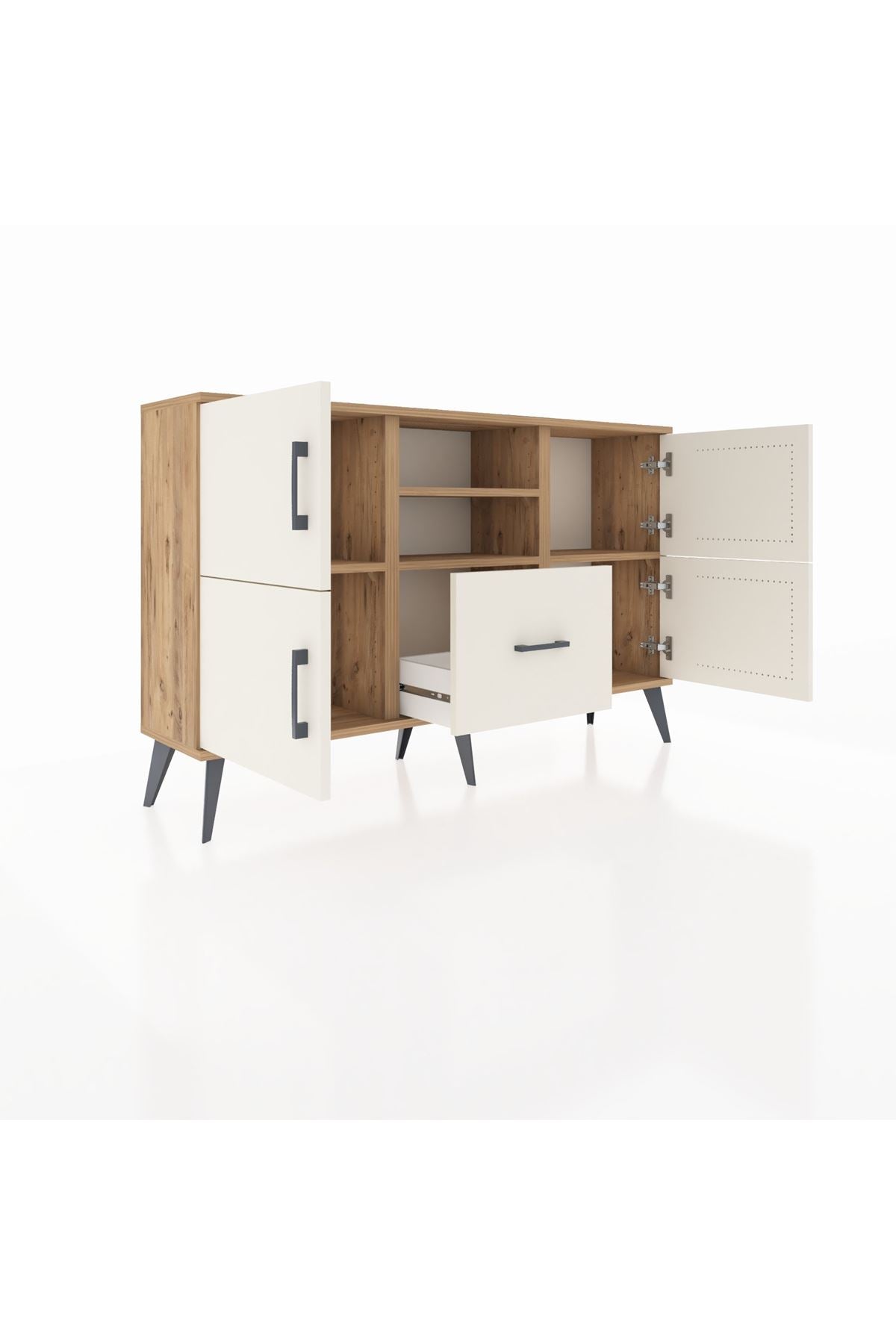 Arges Konsol 4 Raflı Tek Çekmeceli 4 Kapaklı 132x30x83 - S144M035V22A