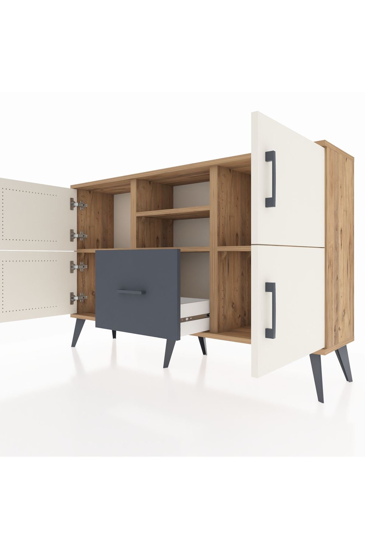 Arges Konsol 4 Raflı Tek Çekmeceli 4 Kapaklı 132x30x83 - S144M035V23A