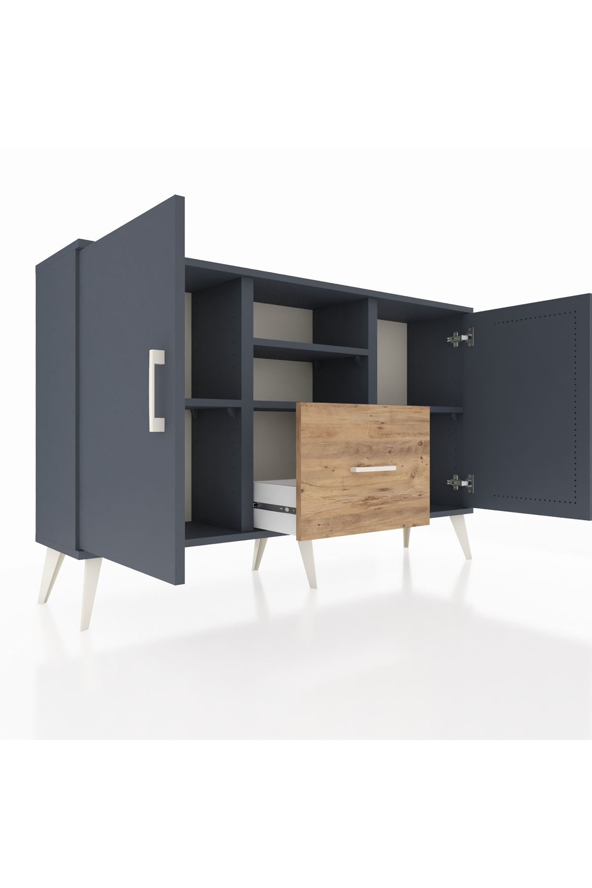 Arges Konsol 4 Raflı Tek Çekmeceli 2 Kapaklı 132x30x83 - S144M036V18A