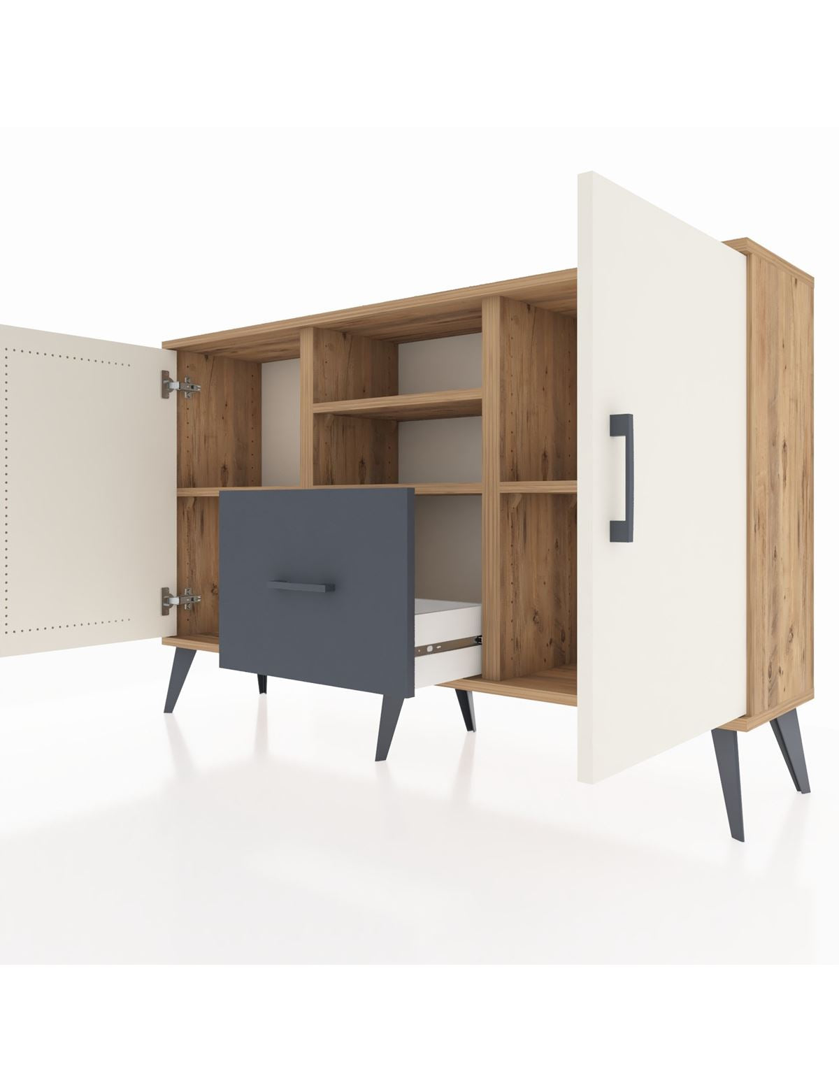 Arges Konsol 4 Raflı Tek Çekmeceli 2 Kapaklı 132x30x83 - S144M036V23A