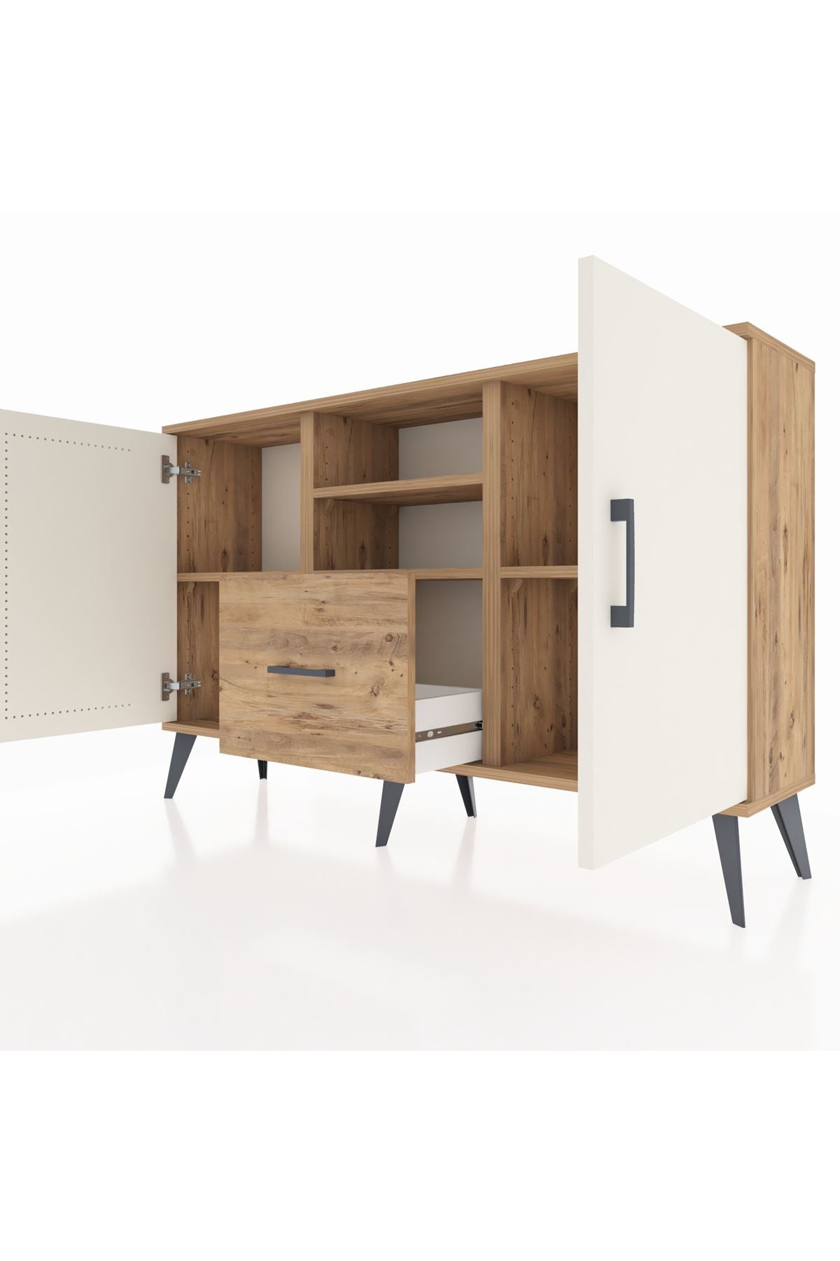 Arges Konsol 4 Raflı Tek Çekmeceli 2 Kapaklı 132x30x83 - S144M036V24A