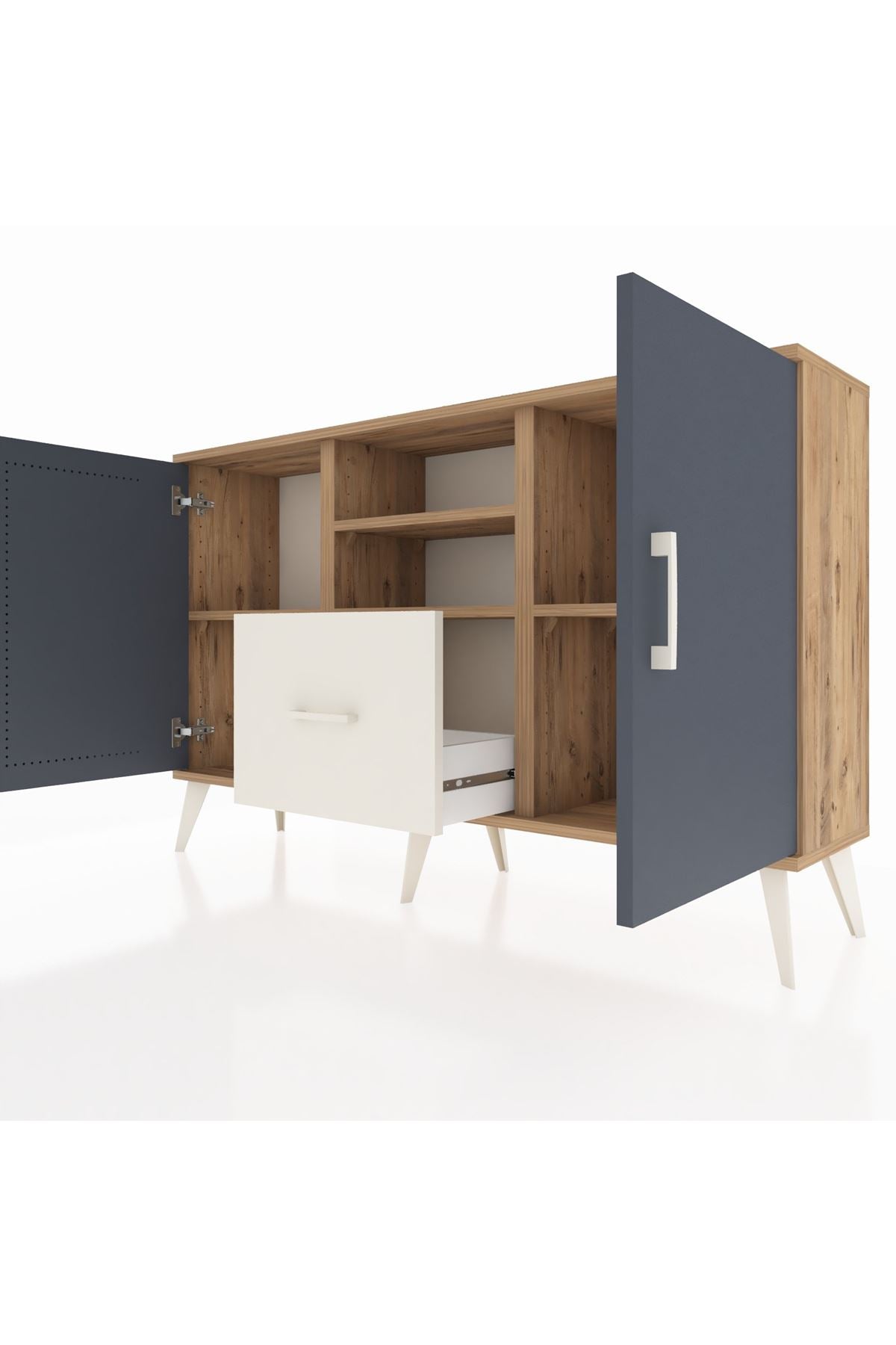 Arges Konsol 4 Raflı Tek Çekmeceli 2 Kapaklı 132x30x83 - S144M036V25A