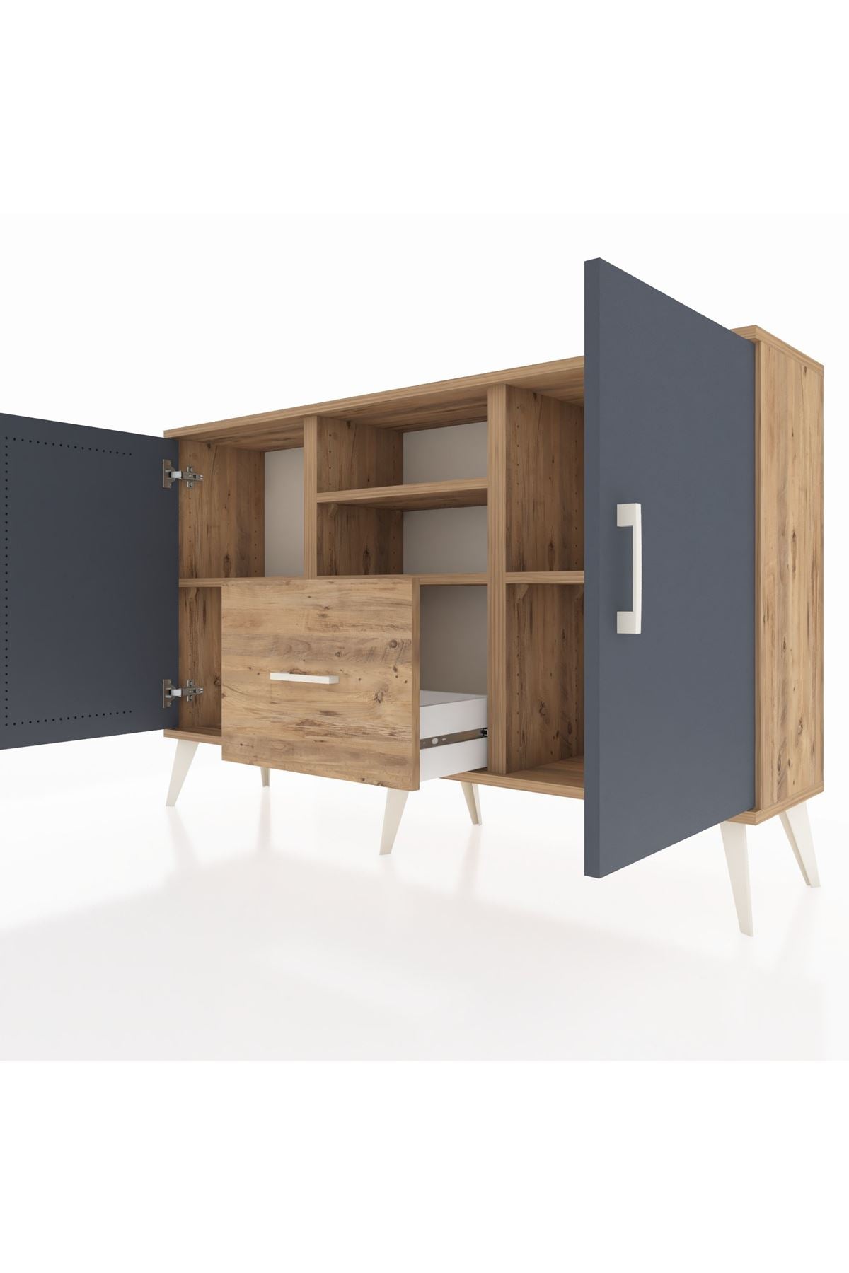 Arges Konsol 4 Raflı Tek Çekmeceli 2 Kapaklı 132x30x83 - S144M036V27A