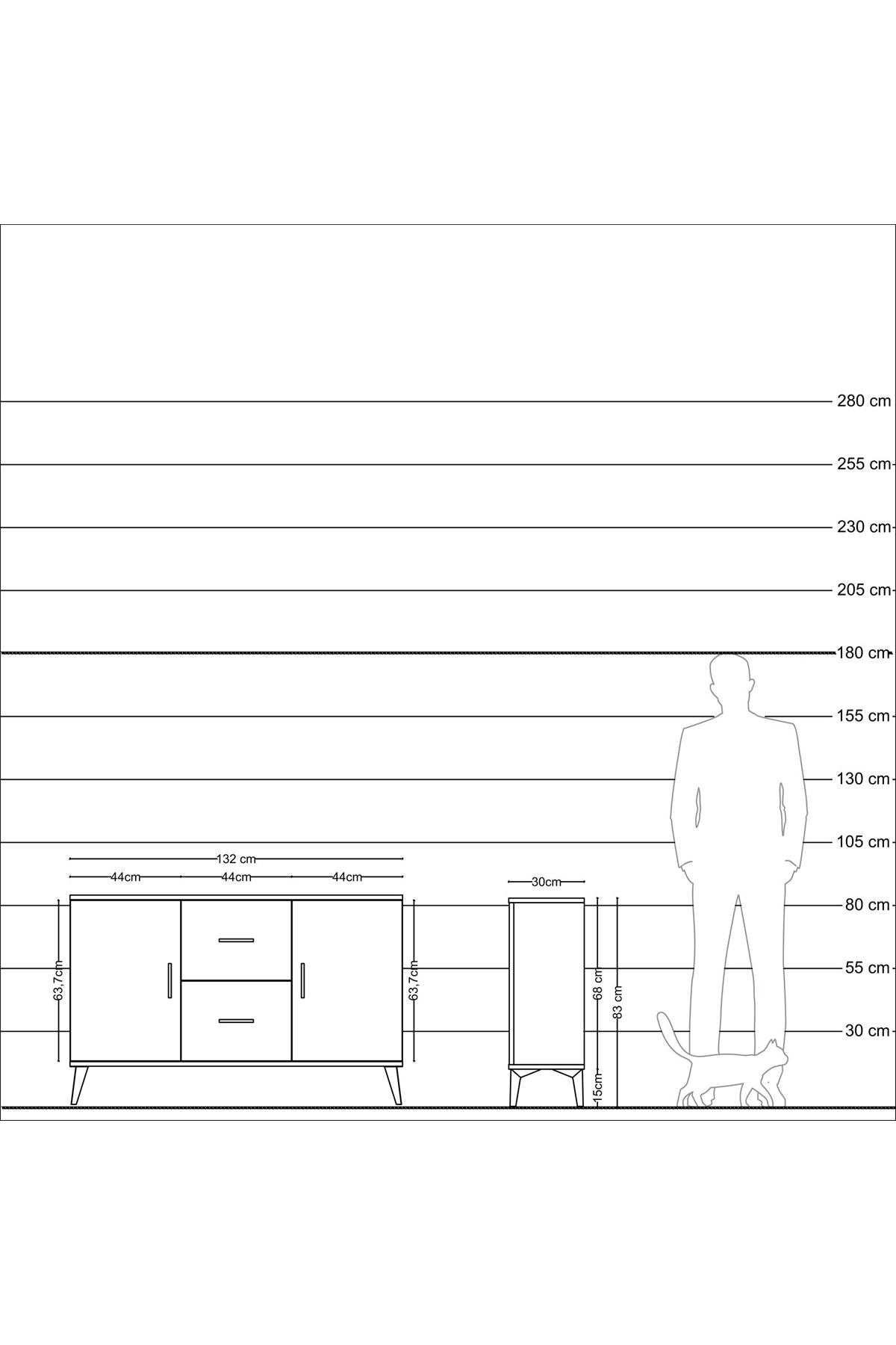 Arges Konsol 2 Raflı 2 Çekmeceli 2 Kapaklı 132x30x83 - S144M039V25A