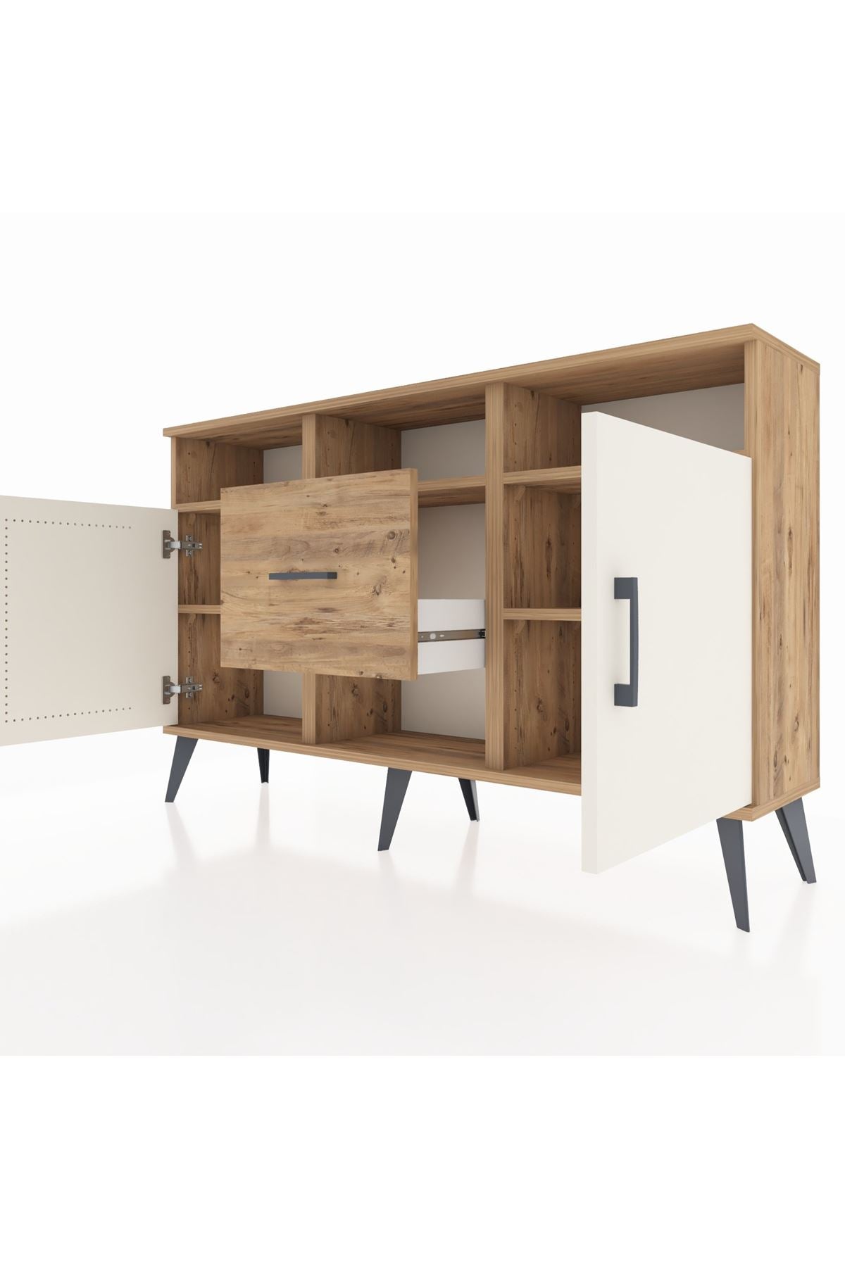 Arges Konsol 5 Raflı Tek Çekmeceli 2 Kapaklı 132x30x83 - S144M040V24A