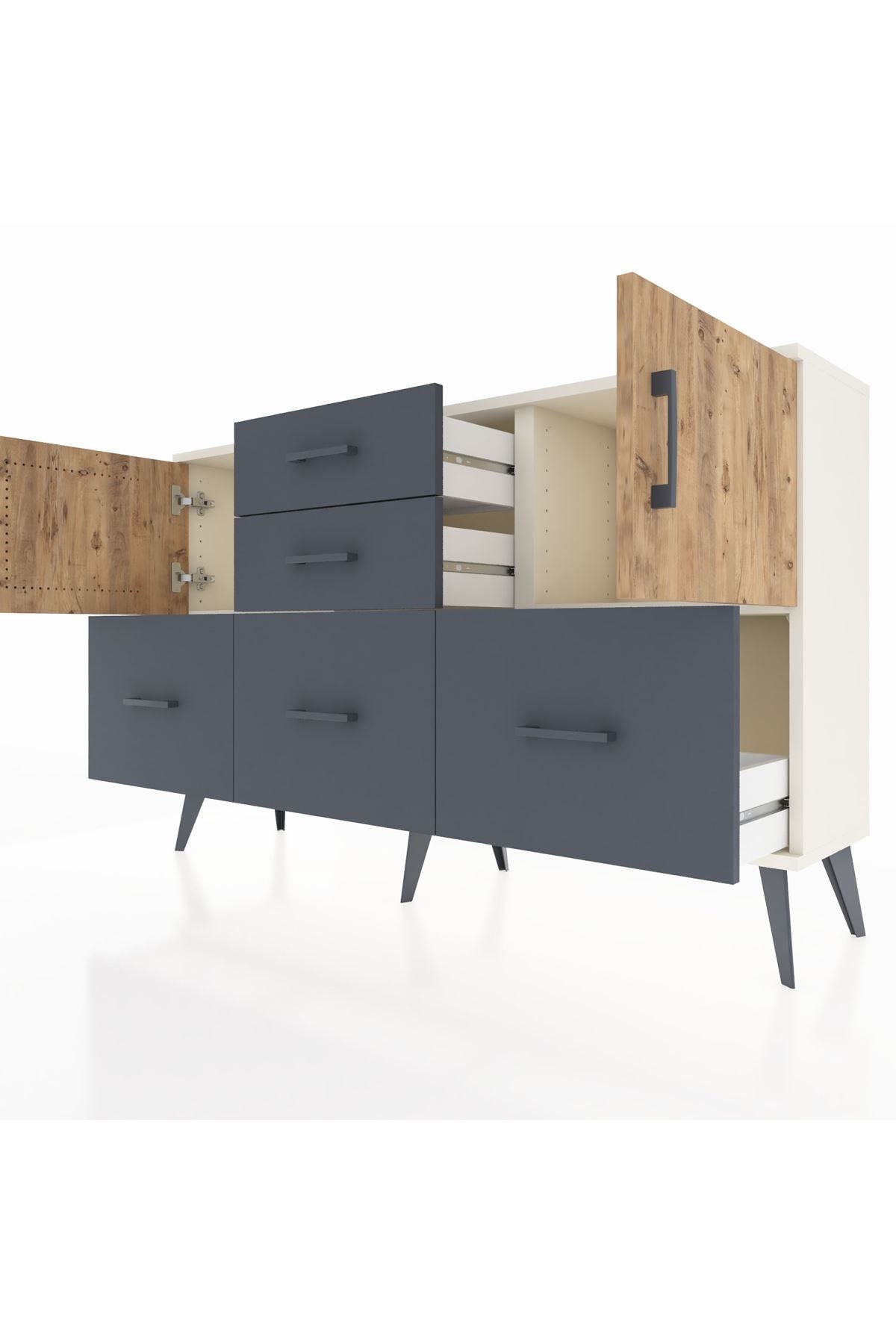 Arges Konsol 2 Raflı 5 Çekmeceli 2 Kapaklı 132x30x83 - S144M042V02A