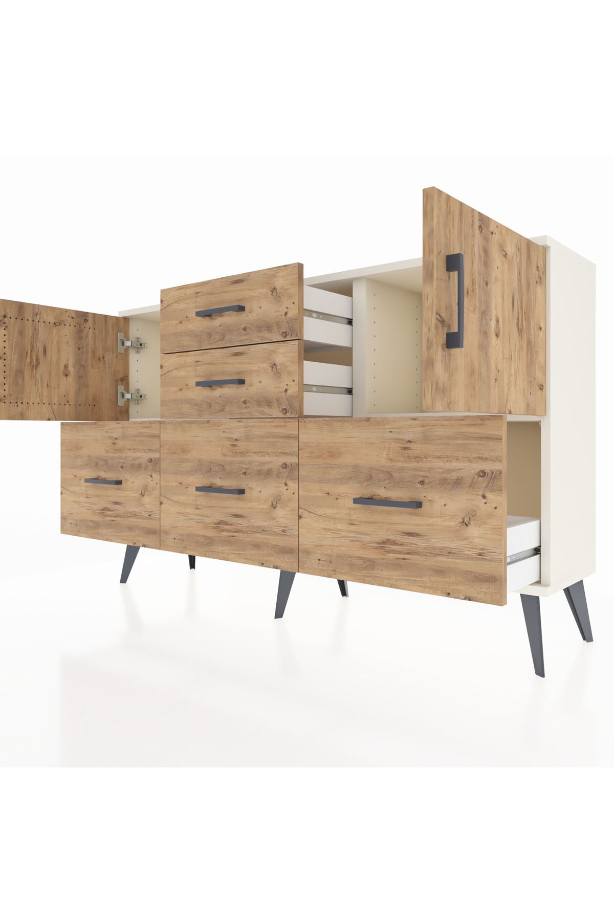 Arges Konsol 2 Raflı 5 Çekmeceli 2 Kapaklı 132x30x83 - S144M042V03A