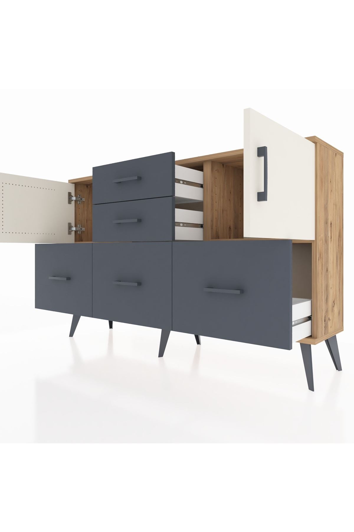 Arges Konsol 2 Raflı 5 Çekmeceli 2 Kapaklı 132x30x83 - S144M042V23A