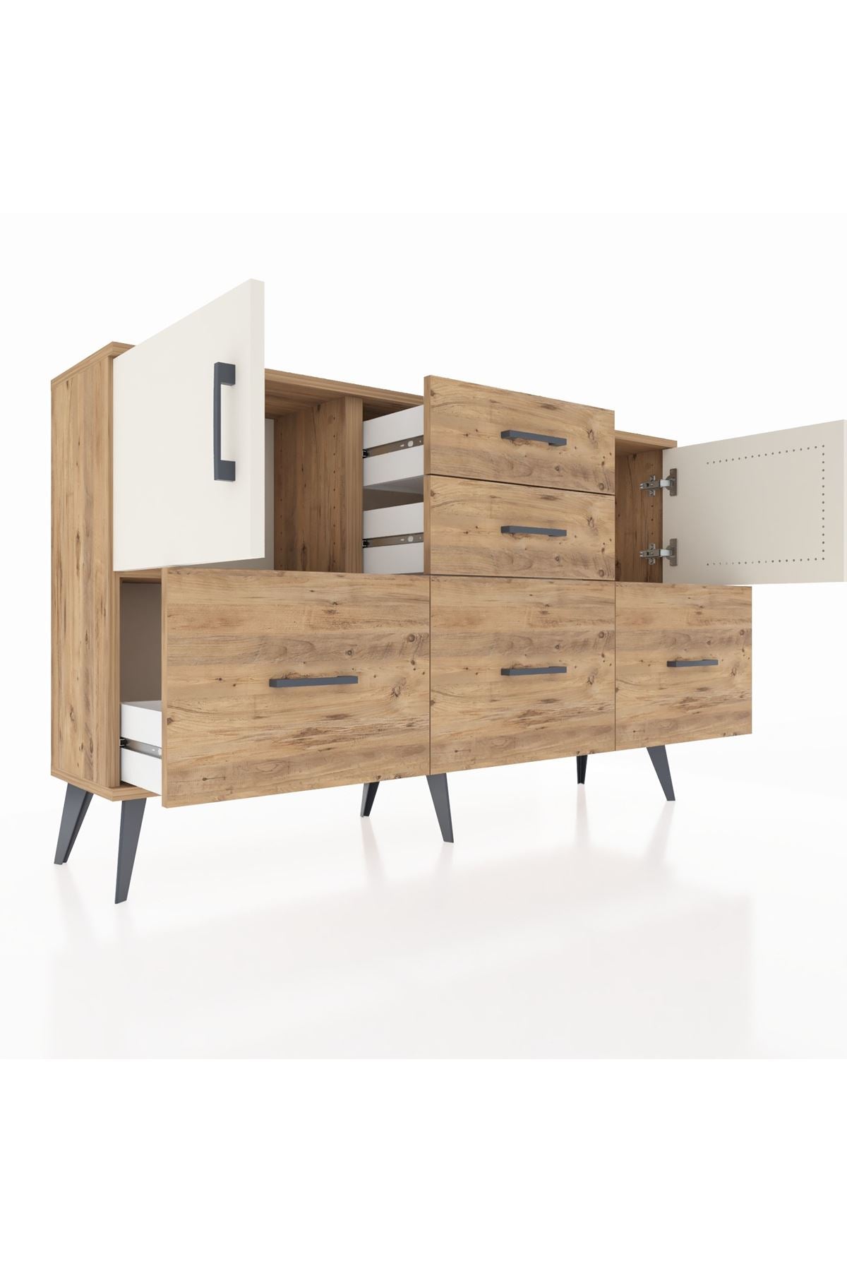 Arges Konsol 2 Raflı 5 Çekmeceli 2 Kapaklı 132x30x83 - S144M042V24A