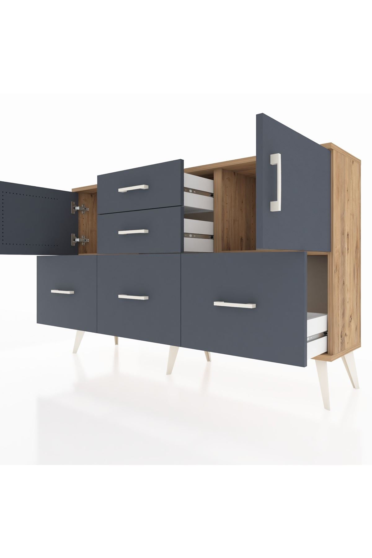 Arges Konsol 2 Raflı 5 Çekmeceli 2 Kapaklı 132x30x83 - S144M042V26A