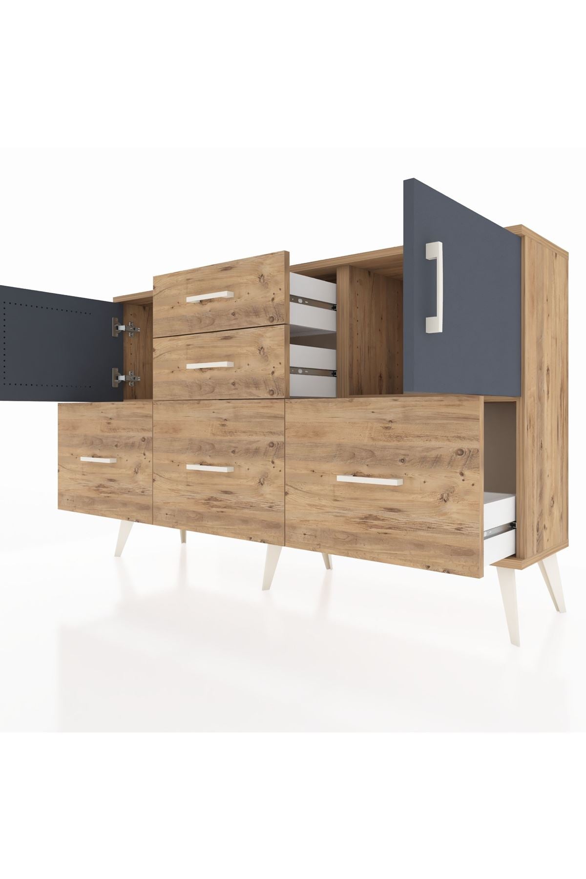 Arges Konsol 2 Raflı 5 Çekmeceli 2 Kapaklı 132x30x83 - S144M042V27A