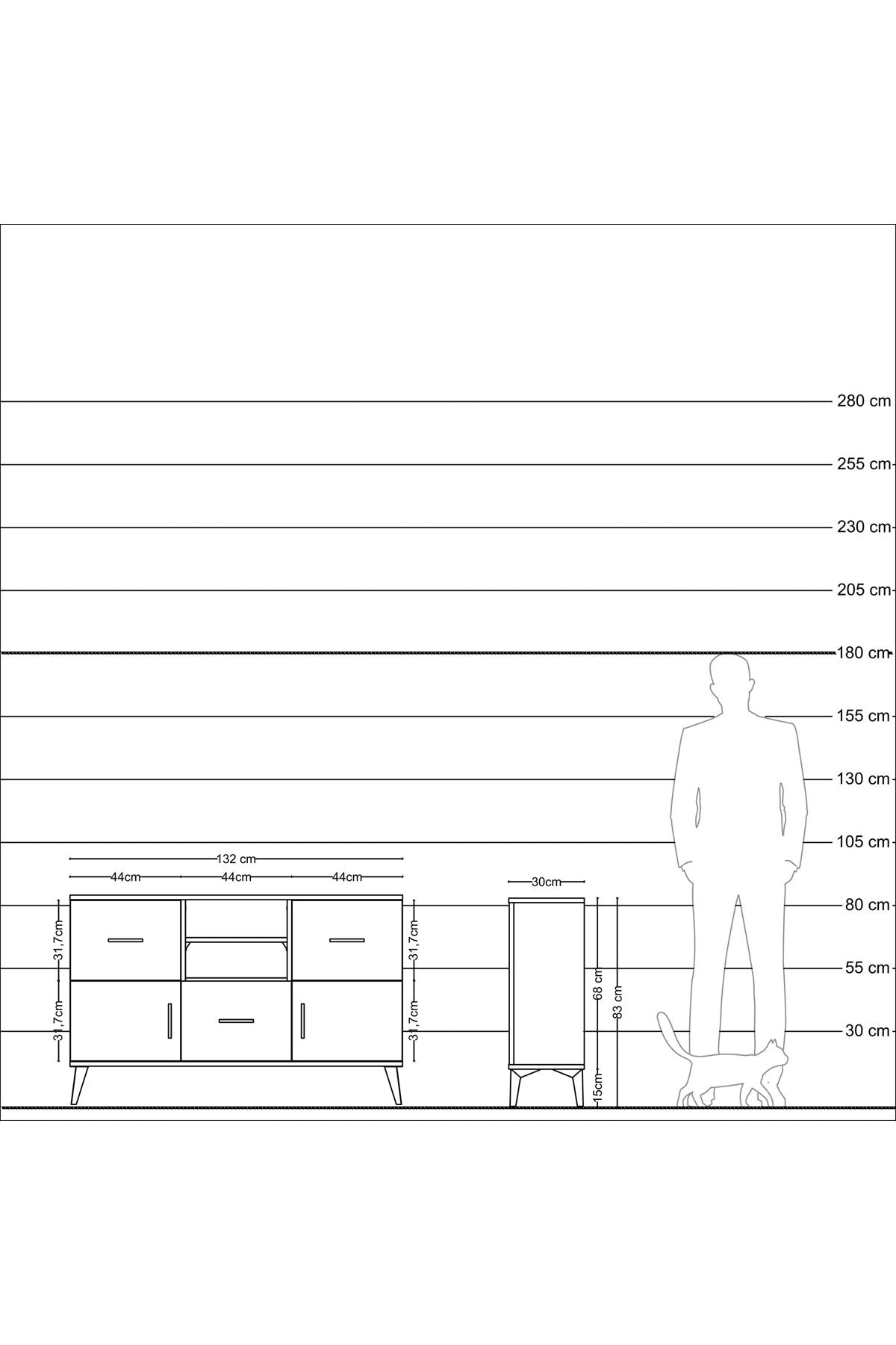 Arges Konsol 2 Raflı 3 Çekmeceli 2 Kapaklı 132x30x83 - S144M043V17A