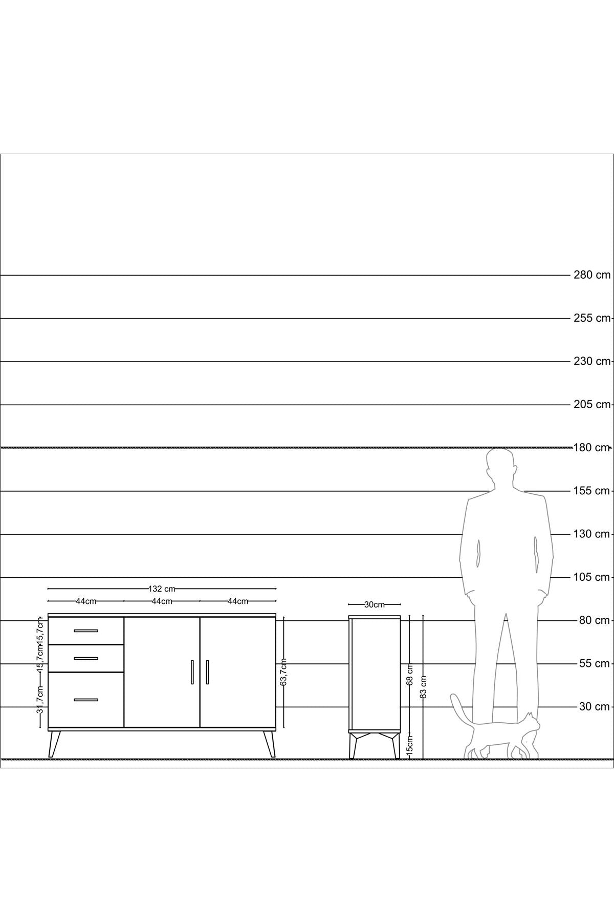 Arges Konsol 2 Raflı 3 Çekmeceli 2 Kapaklı 132x30x83 - S144M044V24A
