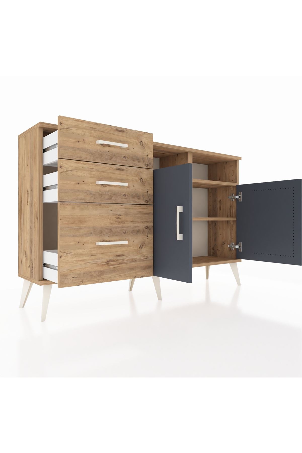 Arges Konsol 4 Raflı 3 Çekmeceli 2 Kapaklı 132x30x83 - S144M045V27A