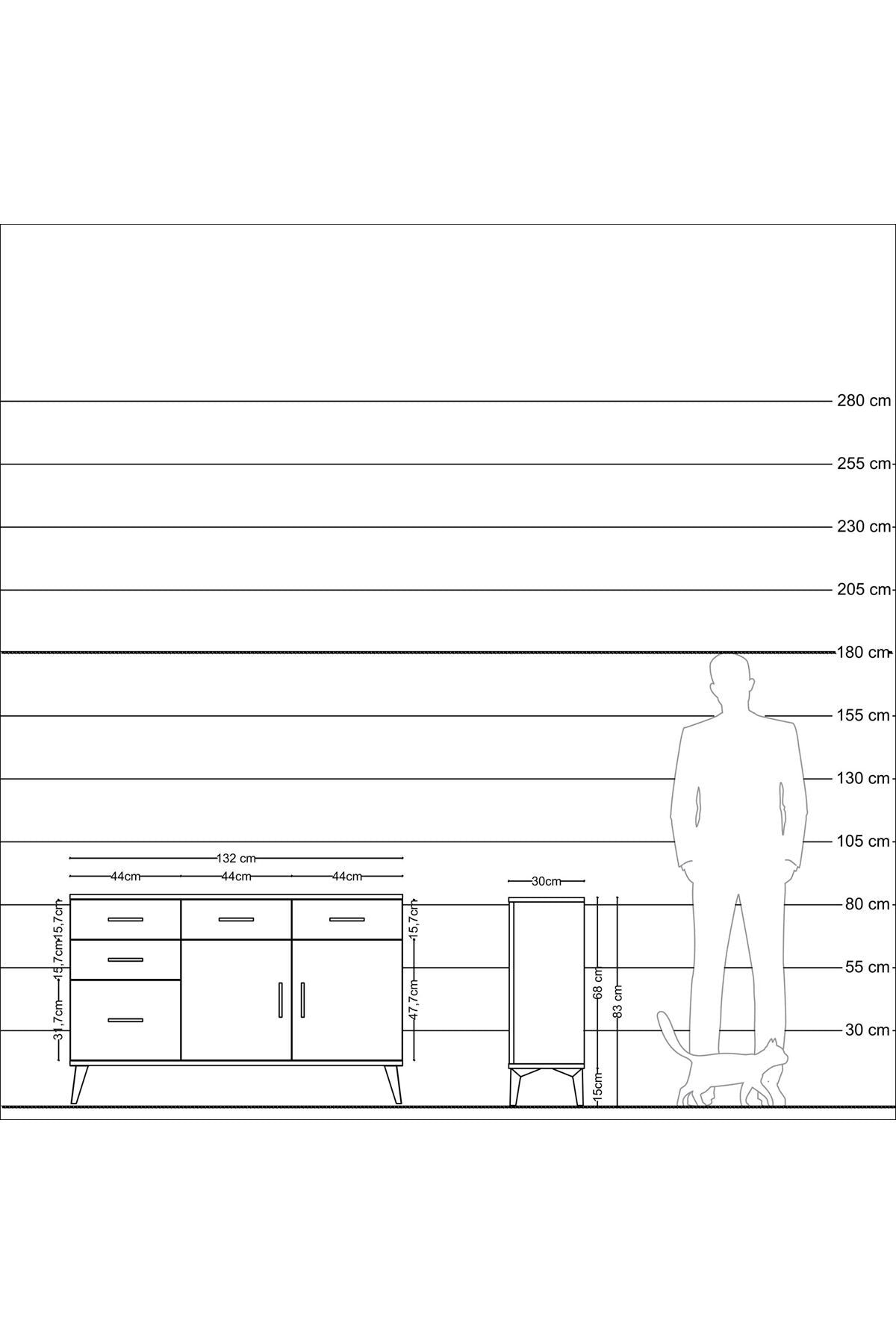 Arges Konsol 2 Raflı 5 Çekmeceli 2 Kapaklı 132x30x83 - S144M046V05A