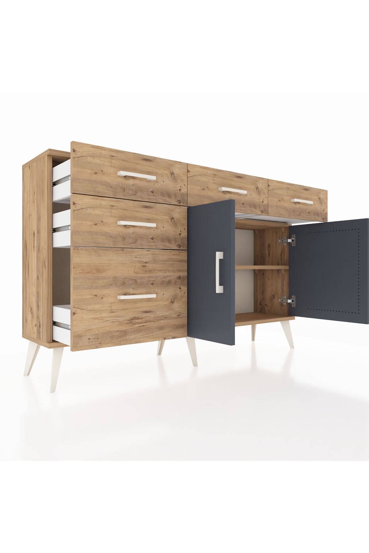 Arges Konsol 2 Raflı 5 Çekmeceli 2 Kapaklı 132x30x83 - S144M046V27A