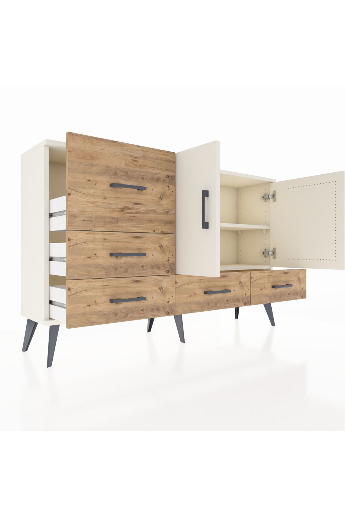 Arges Konsol 4 Raflı 5 Çekmeceli 2 Kapaklı 132x30x83 - S144M047V06A