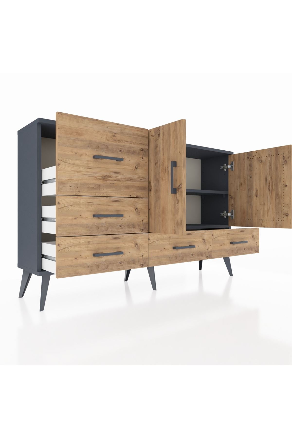 Arges Konsol 4 Raflı 5 Çekmeceli 2 Kapaklı 132x30x83 - S144M047V12A
