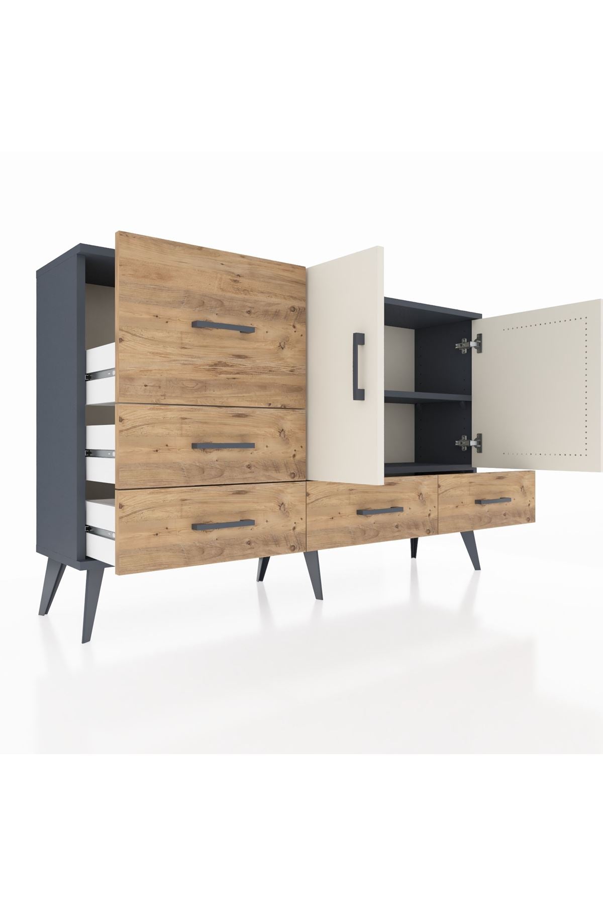 Arges Konsol 4 Raflı 5 Çekmeceli 2 Kapaklı 132x30x83 - S144M047V15A