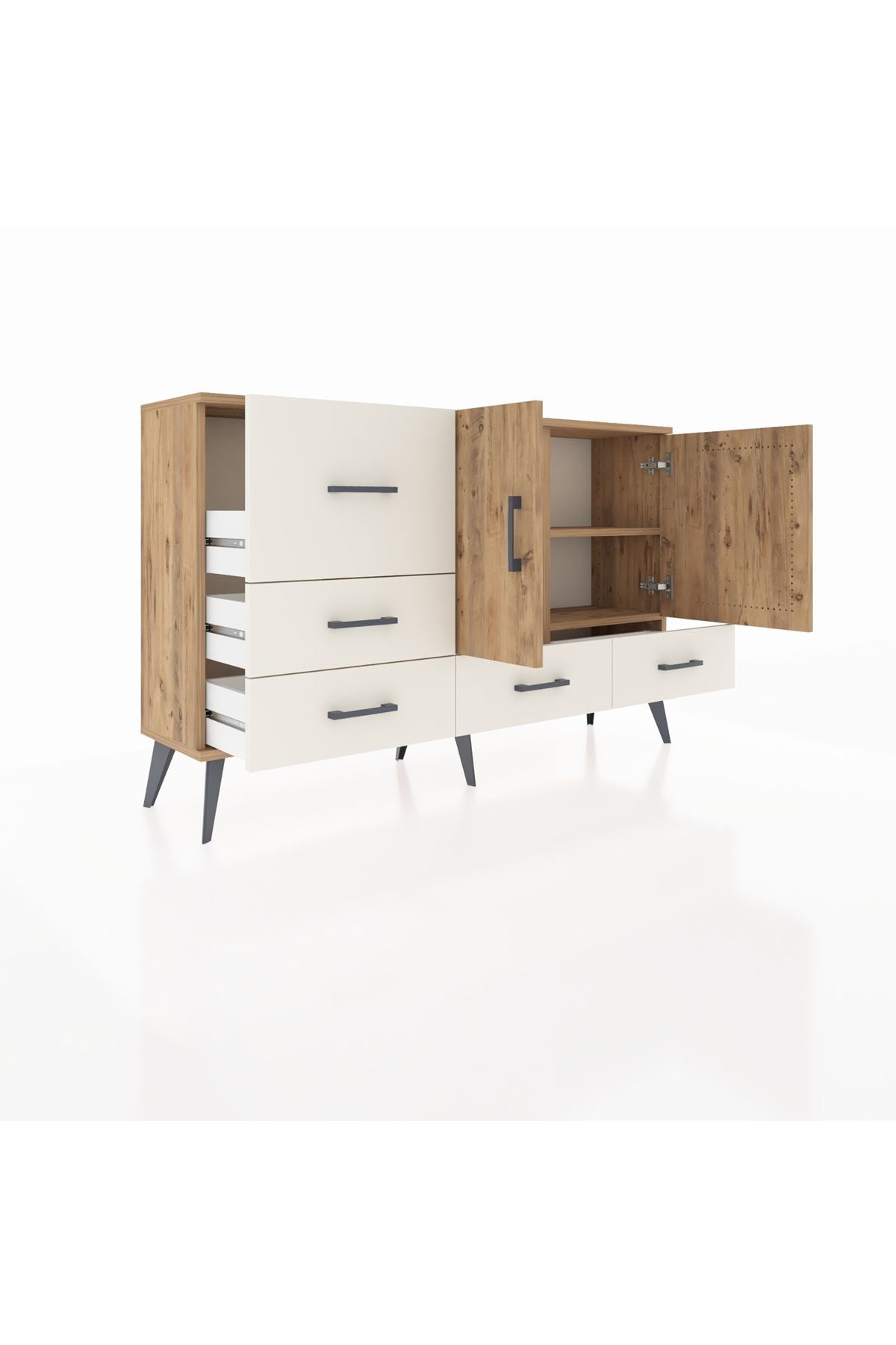 Arges Konsol 4 Raflı 5 Çekmeceli 2 Kapaklı 132x30x83 - S144M047V19A