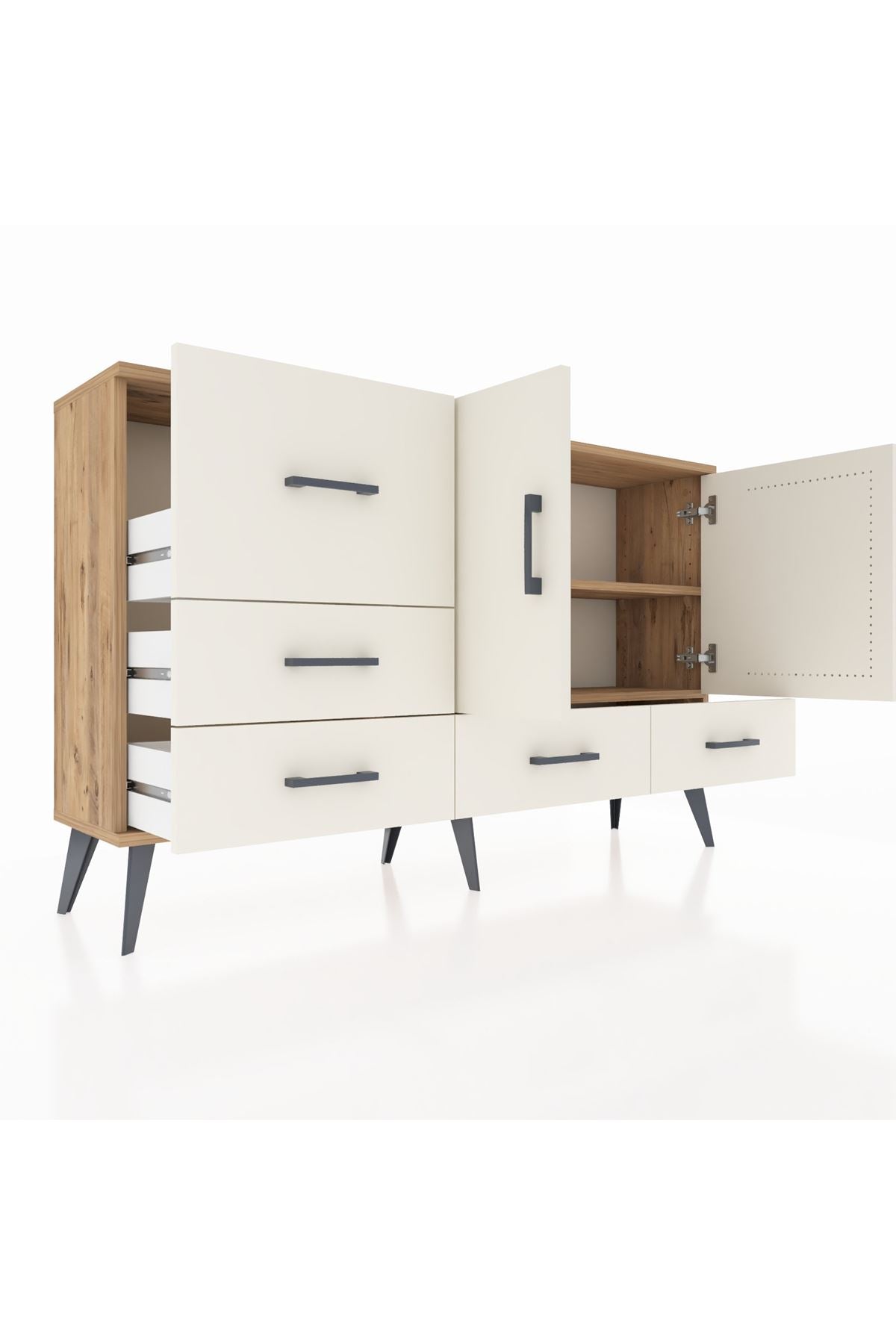 Arges Konsol 4 Raflı 5 Çekmeceli 2 Kapaklı 132x30x83 - S144M047V22A