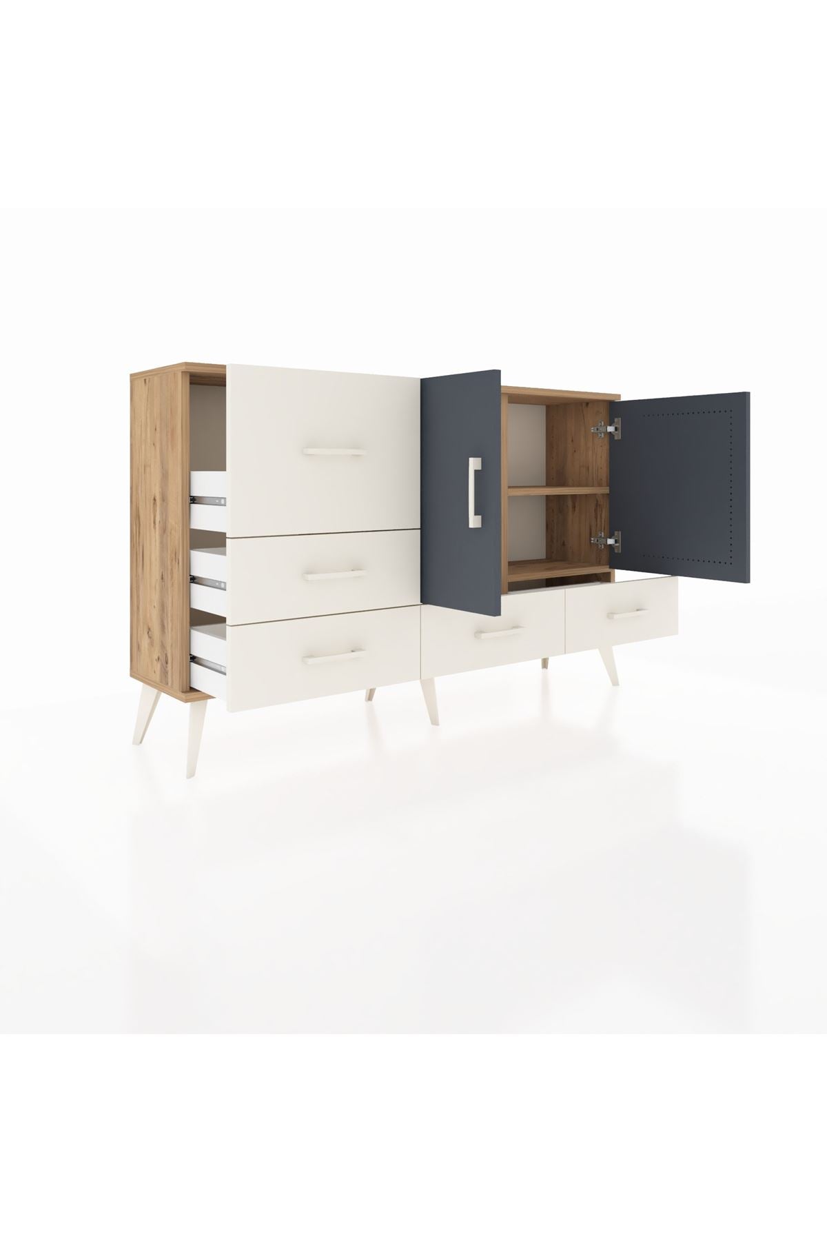 Arges Konsol 4 Raflı 5 Çekmeceli 2 Kapaklı 132x30x83 - S144M047V25A