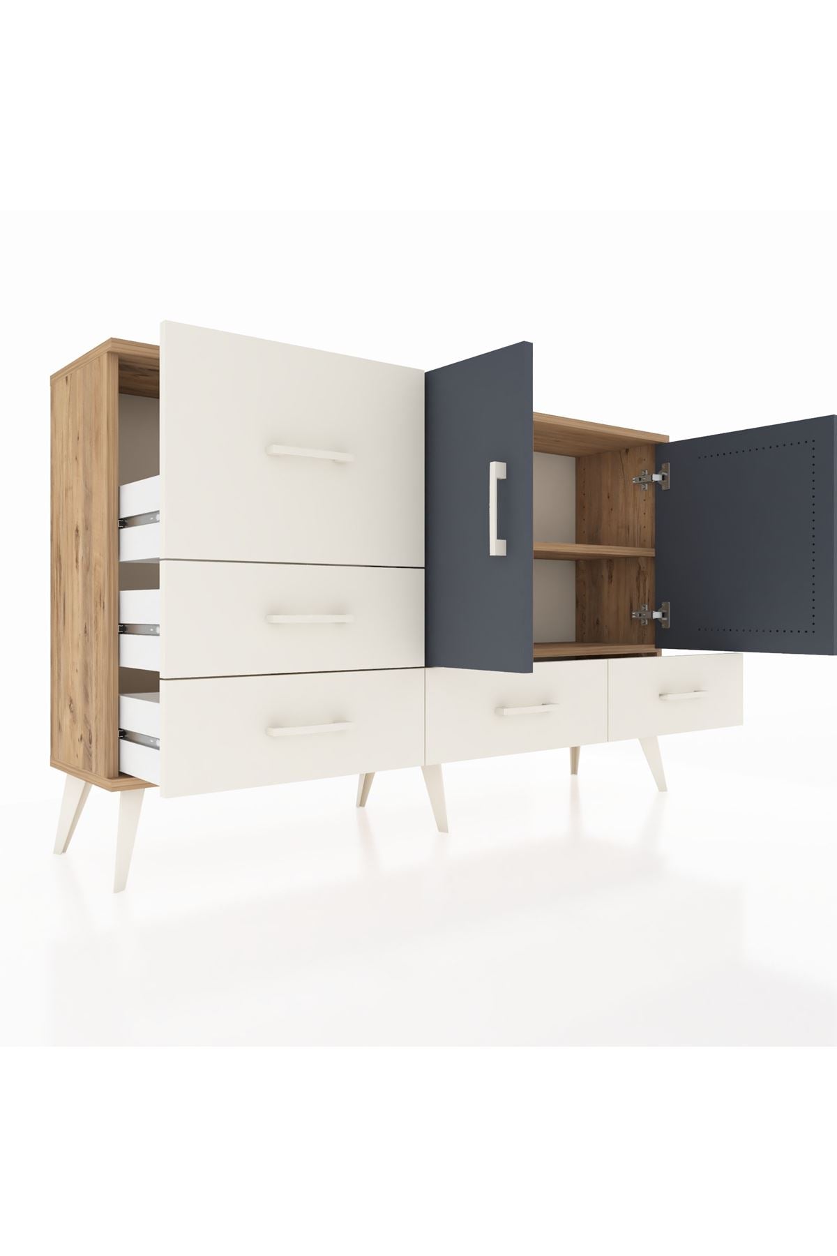 Arges Konsol 4 Raflı 5 Çekmeceli 2 Kapaklı 132x30x83 - S144M047V25A