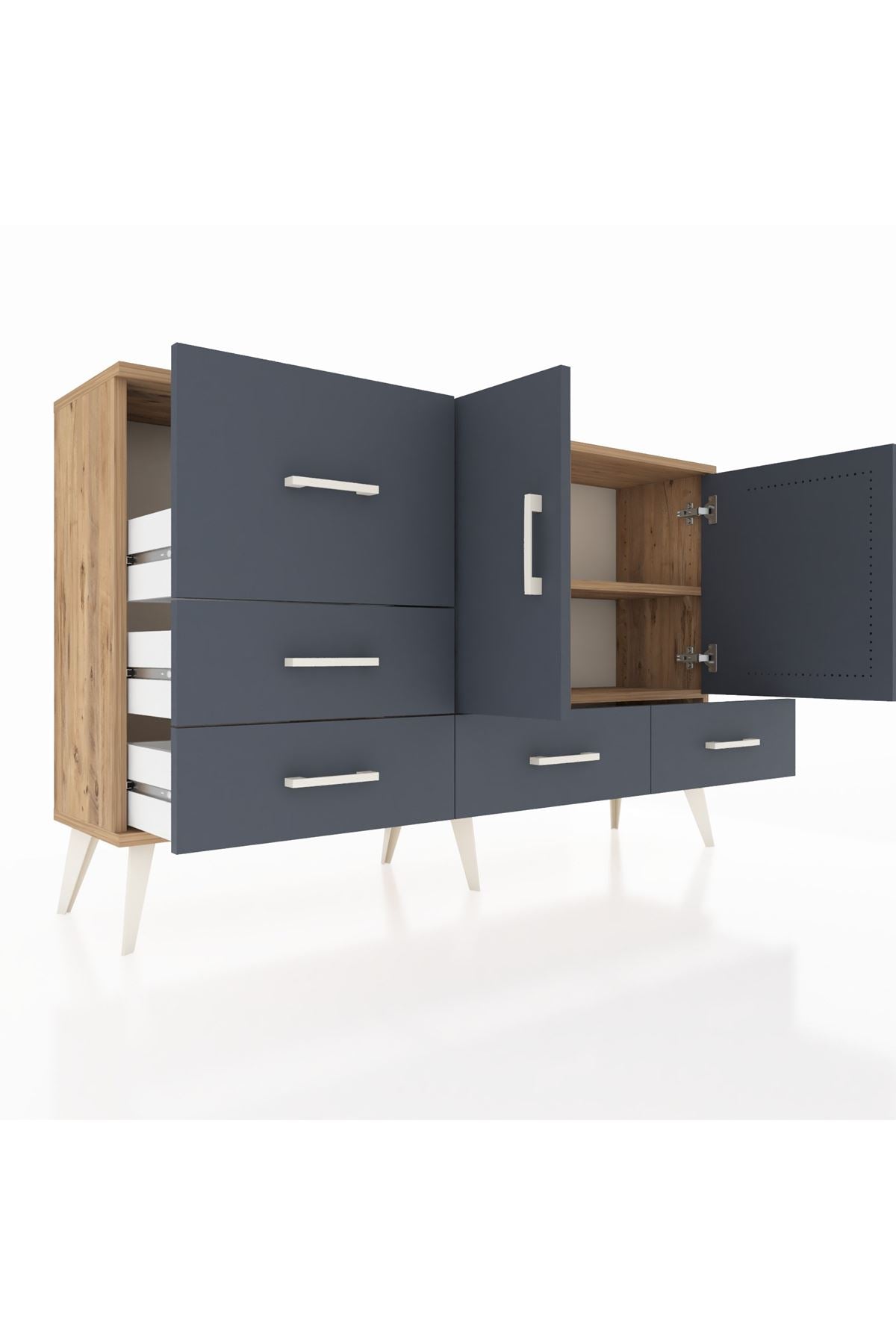 Arges Konsol 4 Raflı 5 Çekmeceli 2 Kapaklı 132x30x83 - S144M047V26A