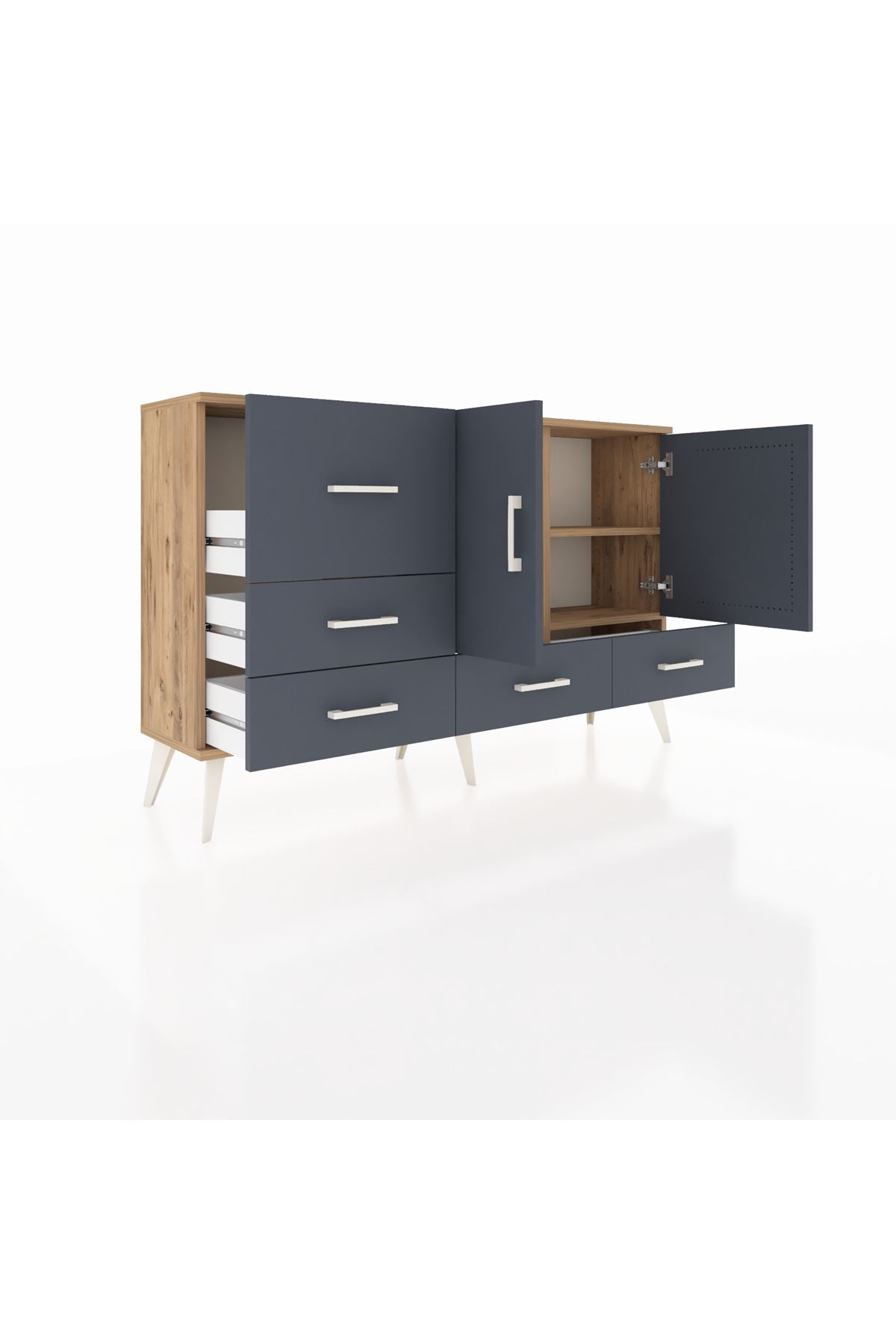 Arges Konsol 4 Raflı 5 Çekmeceli 2 Kapaklı 132x30x83 - S144M047V26A