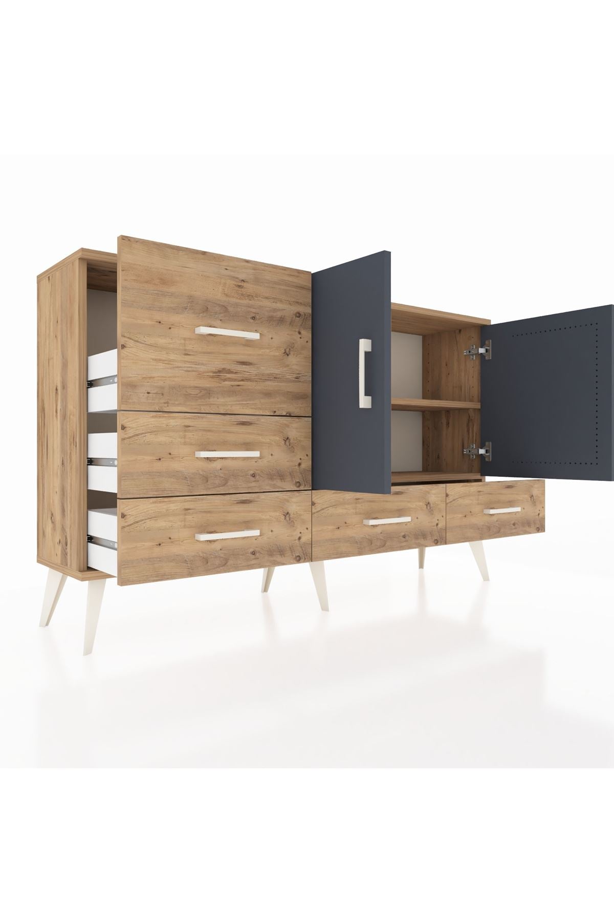 Arges Konsol 4 Raflı 5 Çekmeceli 2 Kapaklı 132x30x83 - S144M047V27A