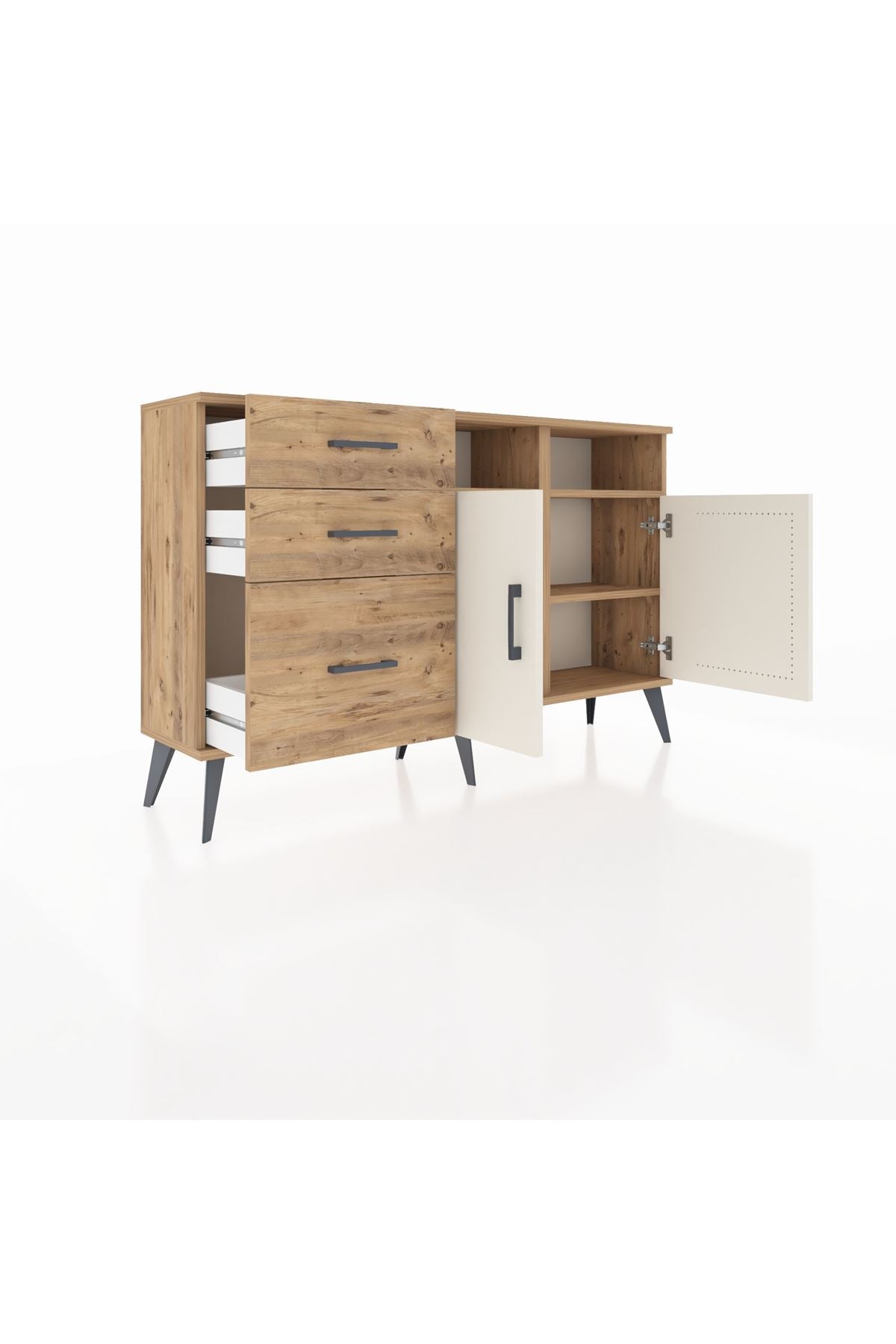 Arges Konsol 4 Raflı 3 Çekmeceli 2 Kapaklı 132x30x83 - S144M048V24A